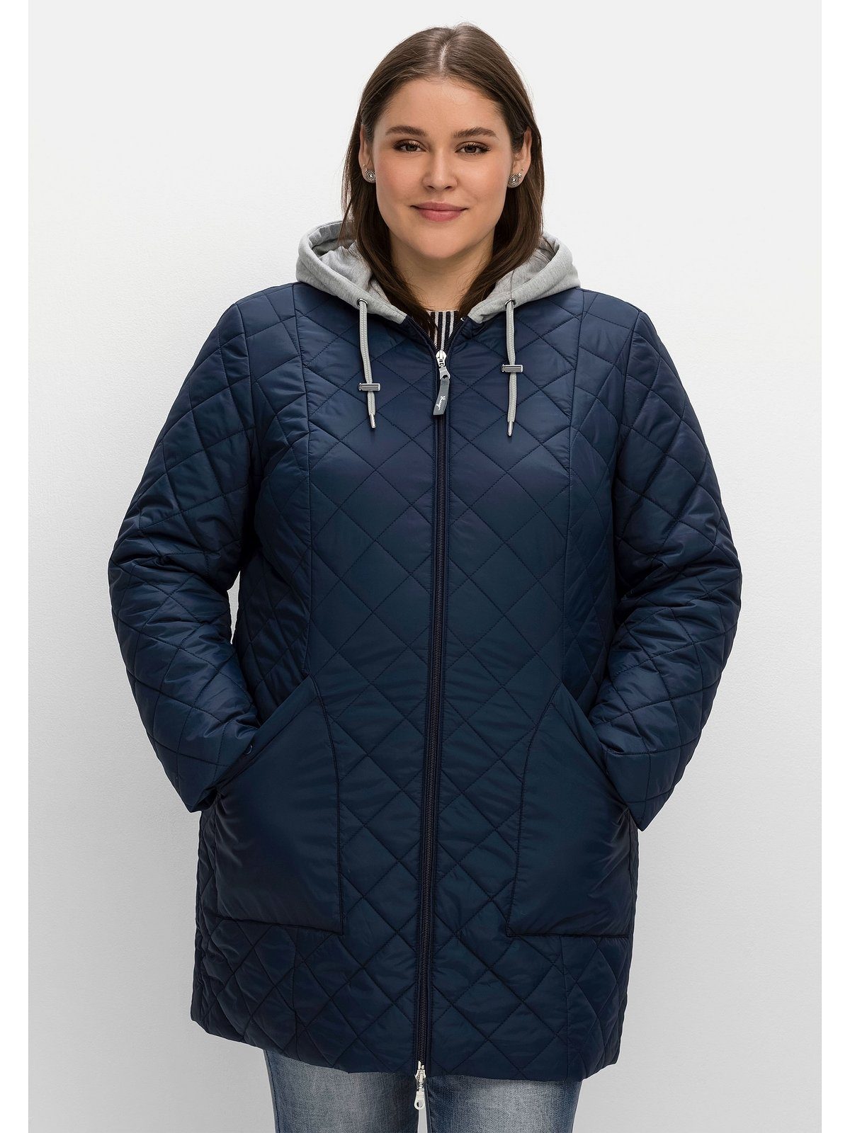 Sheego Steppjacke Große Größen mit und 2-Wege-Zipper Jerseykapuze