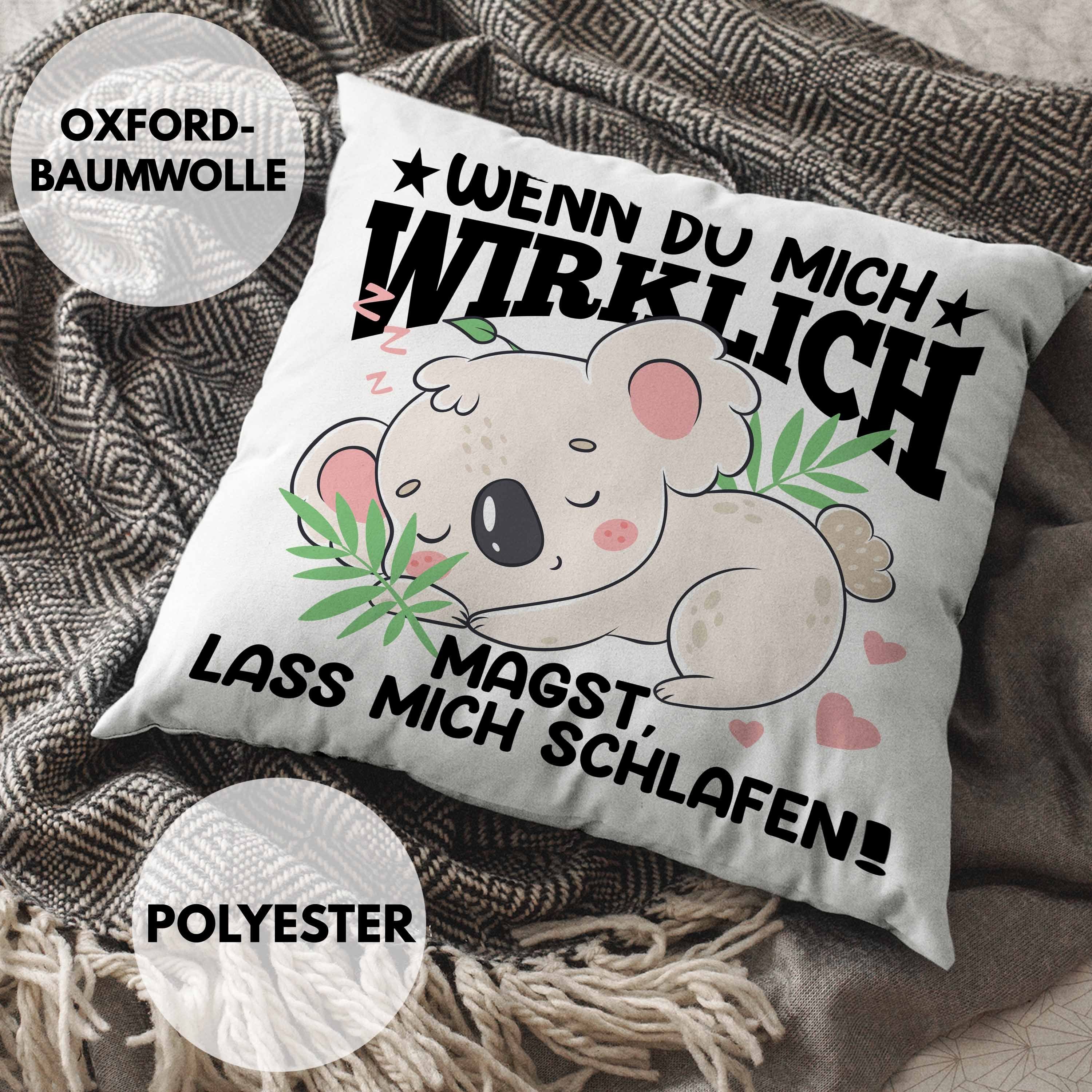 Trendation Dekokissen Trendation Lass Wenn - mit Mich Kissen Mädchen Du für Dekokissen Grün Schlafen Füllung Geschenkidee Koala Magst 40x40 Mich Sprüche Jugendliche