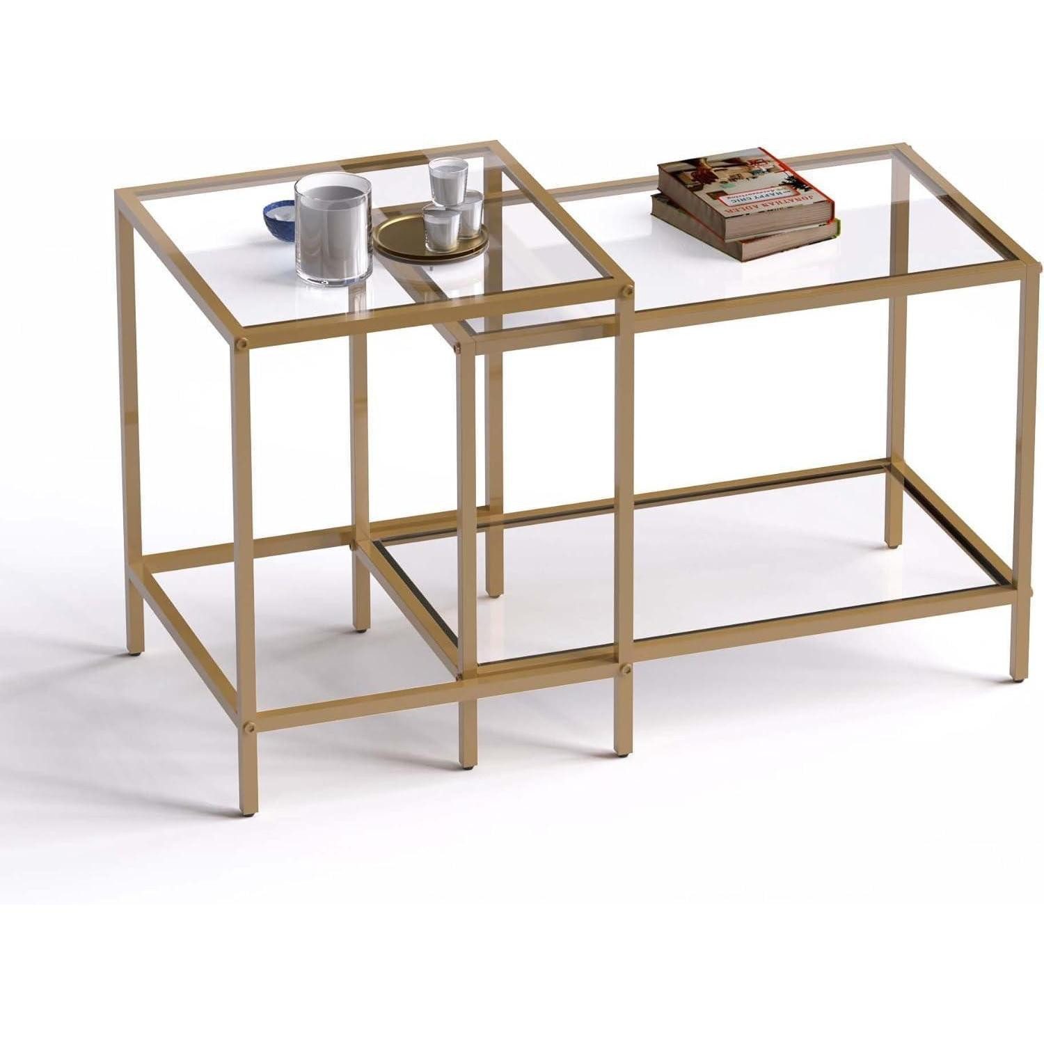 LuxusKollektion Couchtisch Couchtisch Quadratisch 2er Set 60 40 cm Gold Glas Gold-rectangle (1-St)