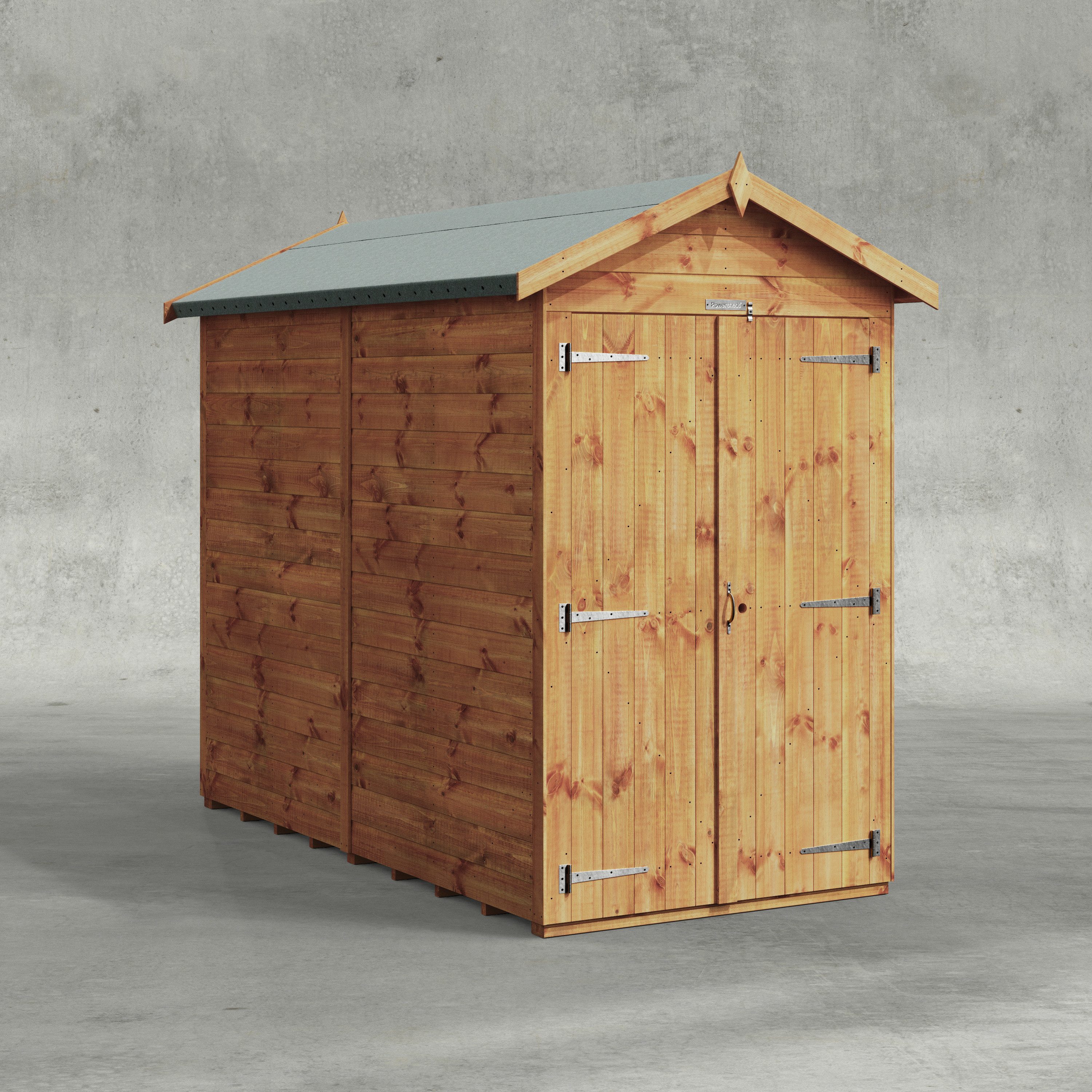 Powersheds Gartenhaus mit Satteldach aus Nut- und Feder Vollholz mit Doppeltür ohne Fenster, BxT: 240x120 cm, (Polyester-verstärkte Dachpappe, gehärtetes Glas, hochwertiges Holz), Hochwertiges Holz