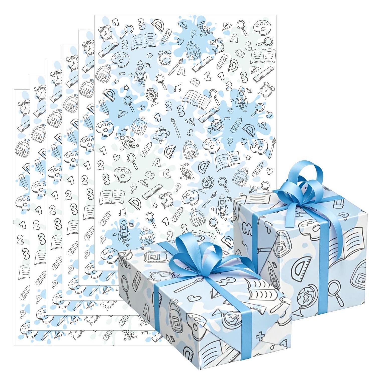 LuxusKollektion Geschenkpapier Geschenkpapier Schulanfang 6er-Set ABC blue, (6St)