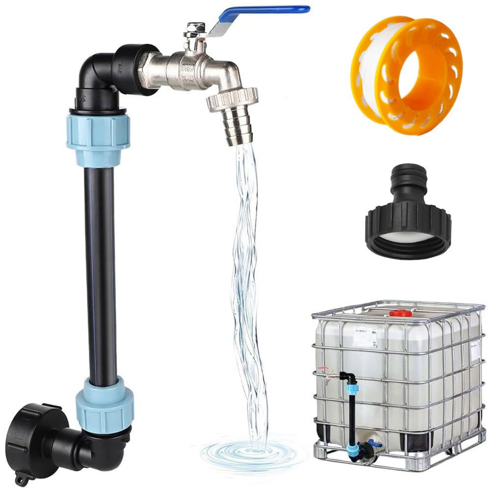 Regenwassertank IBC Schwanenhals 3/4" Auslaufhahn, S60x6 Feingewinde Wasserhahn