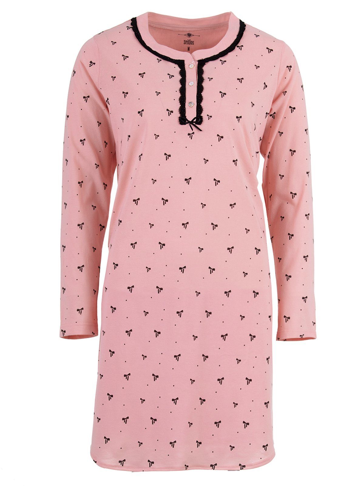 Nachthemd zeitlos rosa - Nachthemd Langarm Schleife