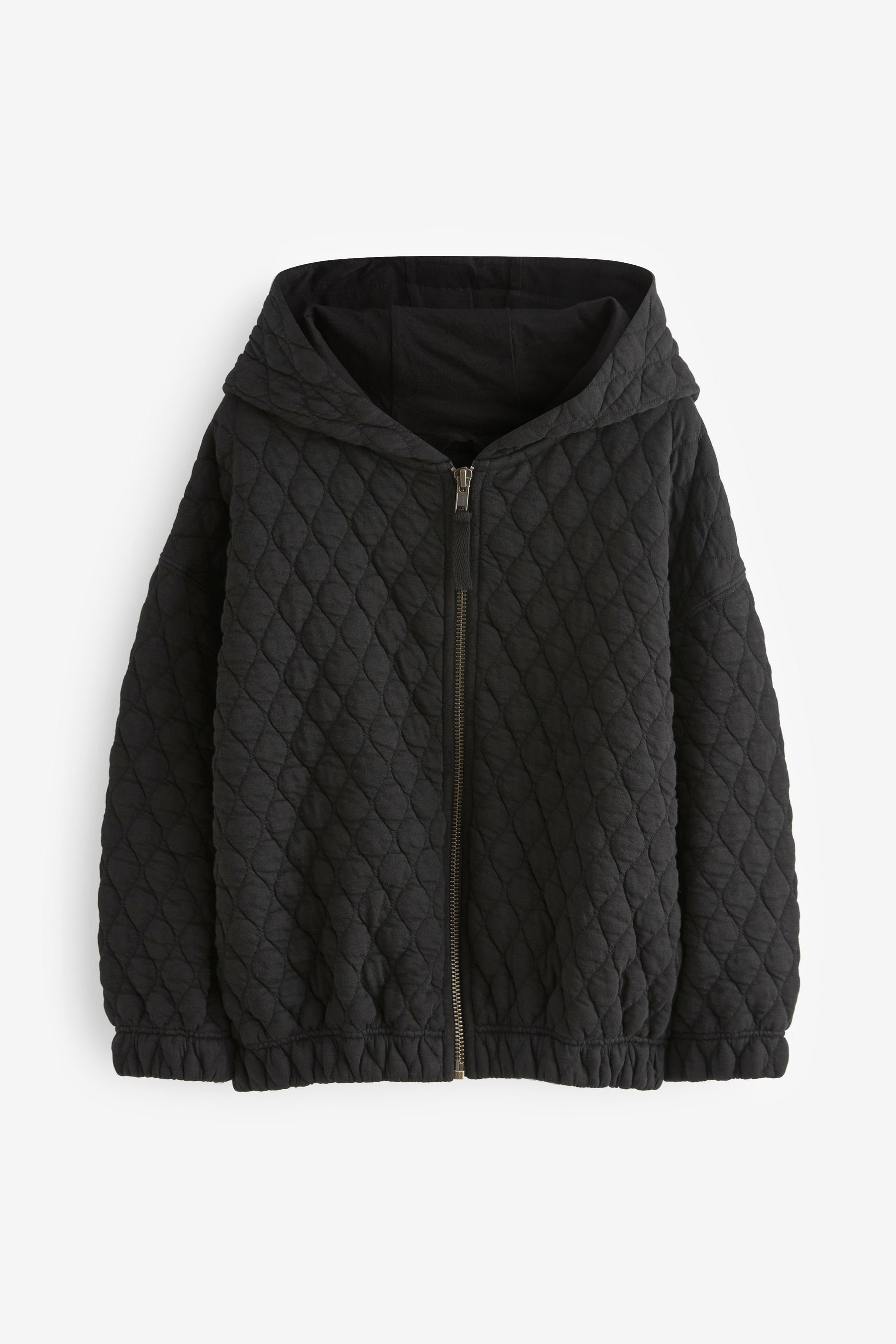 mit Gesteppte Next (1-St) Steppjacke Reißverschluss Black Kapuzenjacke