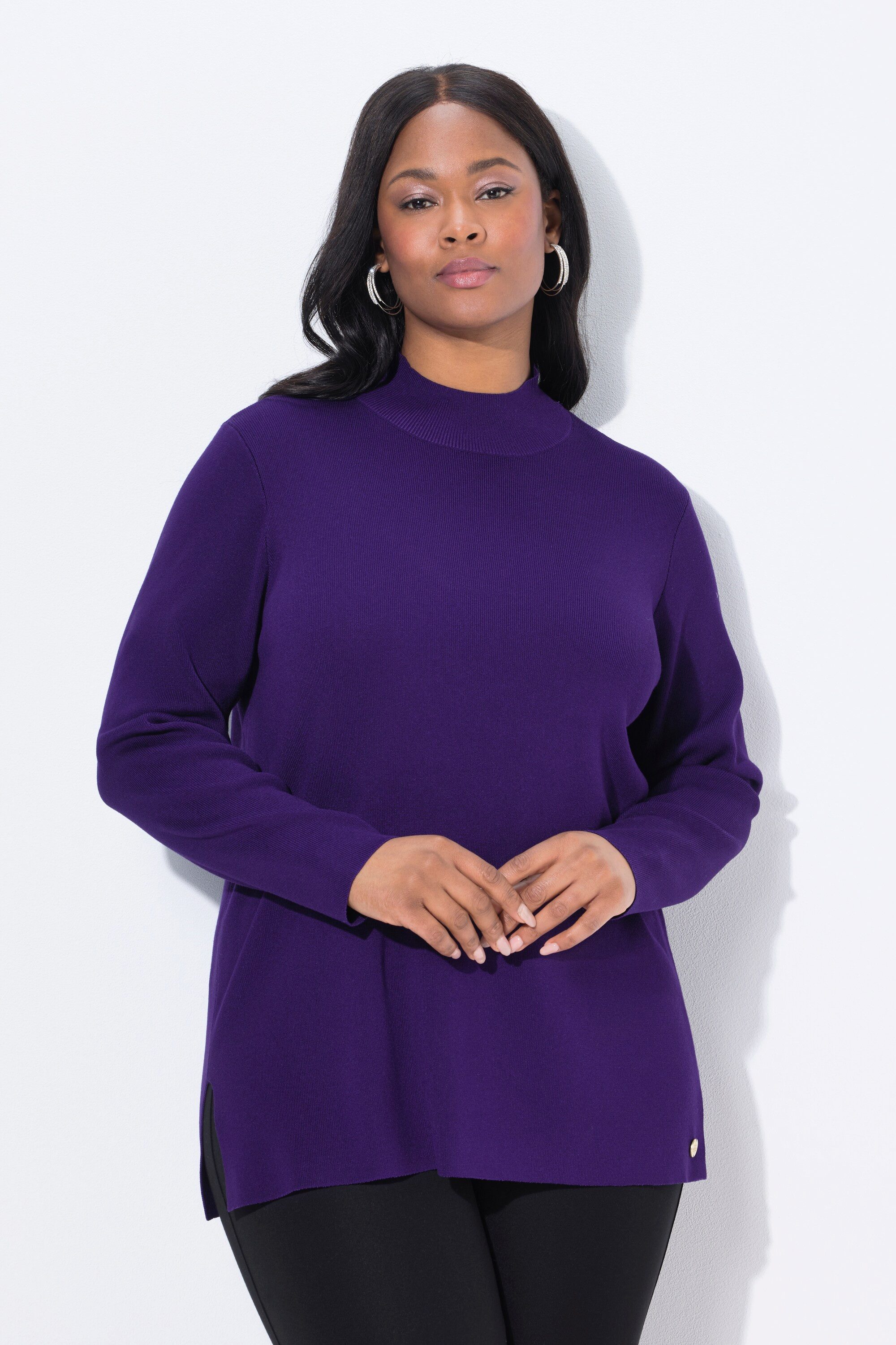 Ulla Popken Strickpullover Pullover Ripp-Stehkragen Langarm günstig online kaufen