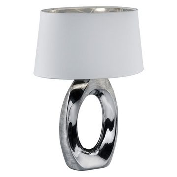 etc-shop Tischleuchte, Leuchtmittel nicht inklusive, Design Tisch Leuchte Wohn Zimmer Lese Lampe Textil silber weiß