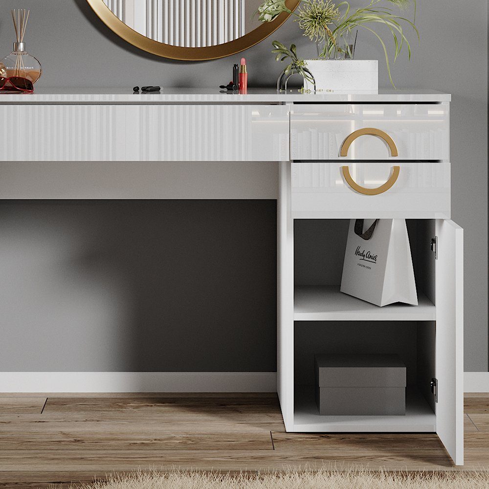 Vicco Schminktisch Adela, Weiß Hochglanz, 115 cm mit 3 Schubladen