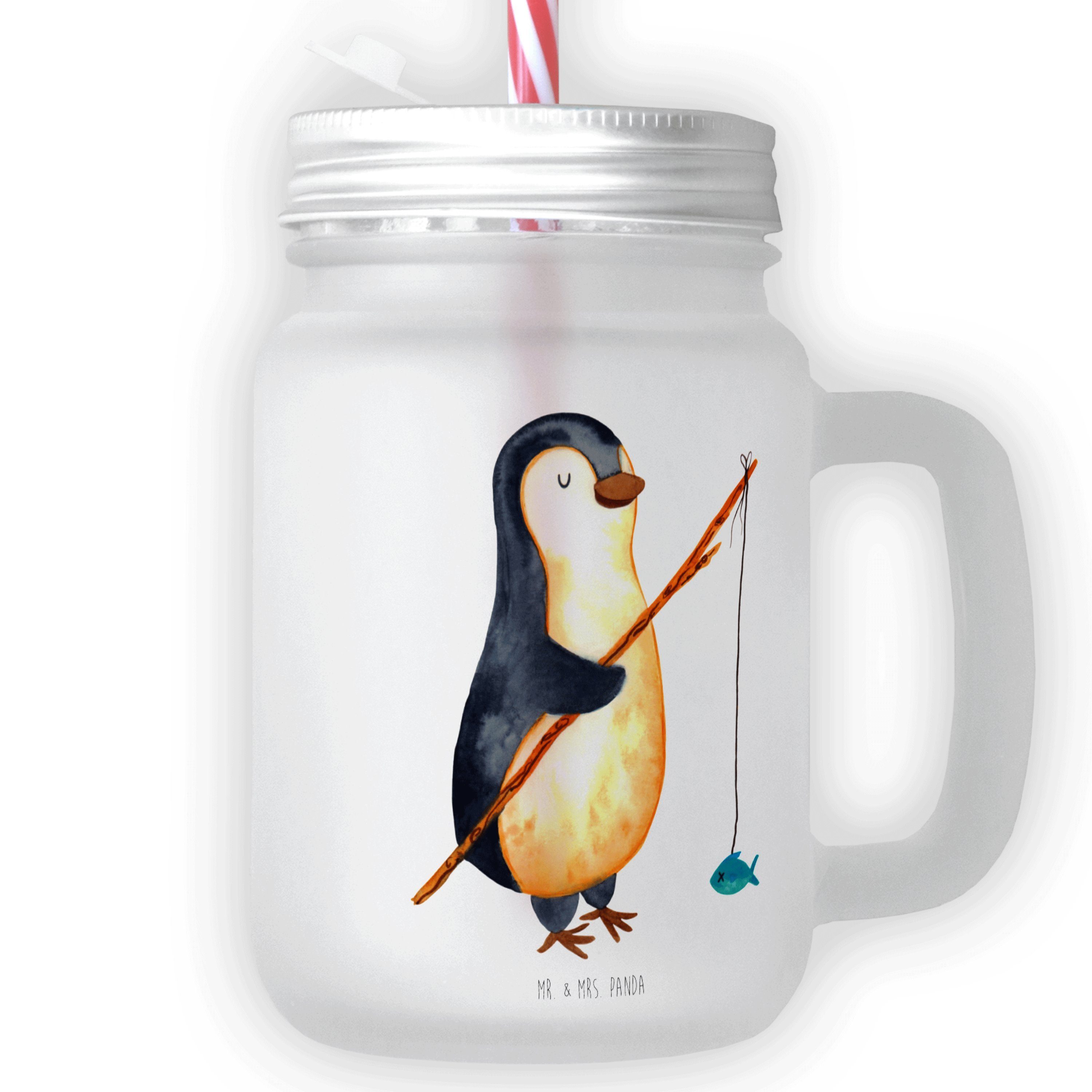 Mr. & Mrs. Panda Glas Pinguin Angler - Transparent - Geschenk, Fischer, Cocktailglas, Henke, Premium Glas