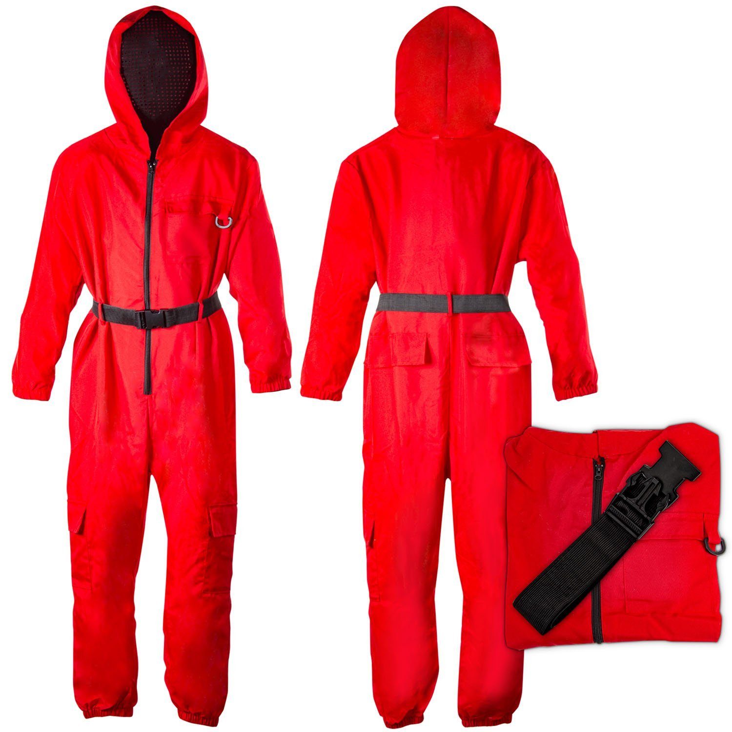 Goods+Gadgets Kostüm Gamer Jumpsuit, Roter Overall mit Kapuze