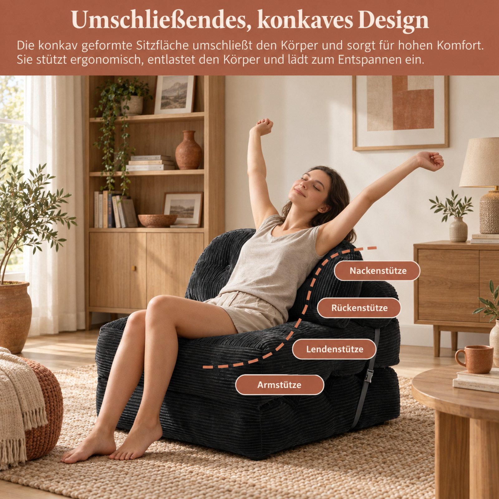 BlingBin Schlafsofa Schlafsessel Klappsofa 1-Sitzer mit Bettfunktion, 1 Teile, Schaumstoffflocken-Füllung, platzsparend, Schlaf Couch