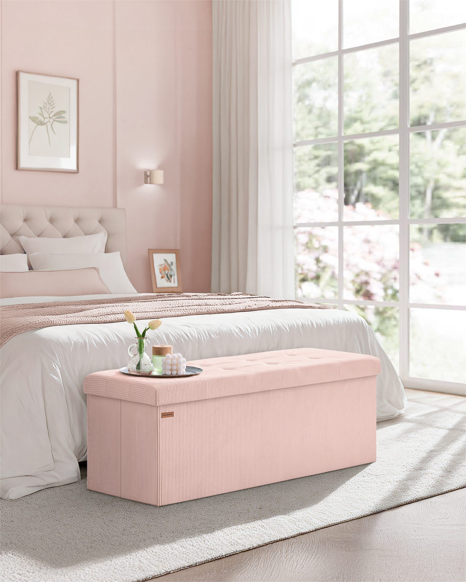 SONGMICS Sitzbank, mit Stauraum, klappbare, 38 x 76 x 38 cm Fußbank, Bettbank, bis 300 kg