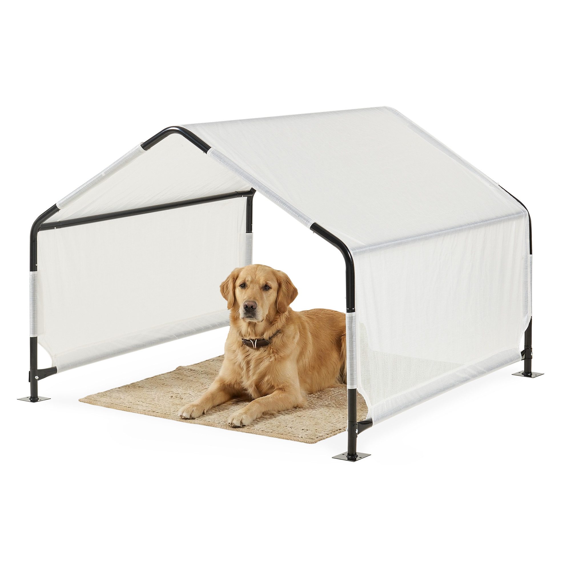 en.casa Hundehütte, »Valevali« Stahlgestell 122x122x90 cm wasserabweisend Schwarz/Weiß