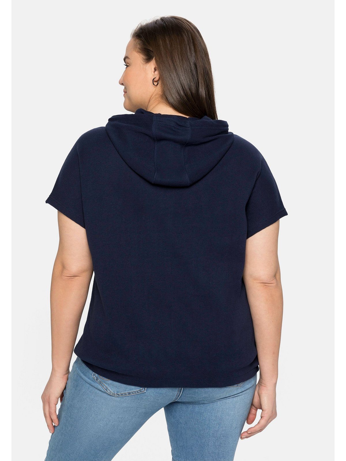 Sheego T-Shirt mit in Größen Waffelpiqué-Struktur Große Kapuze