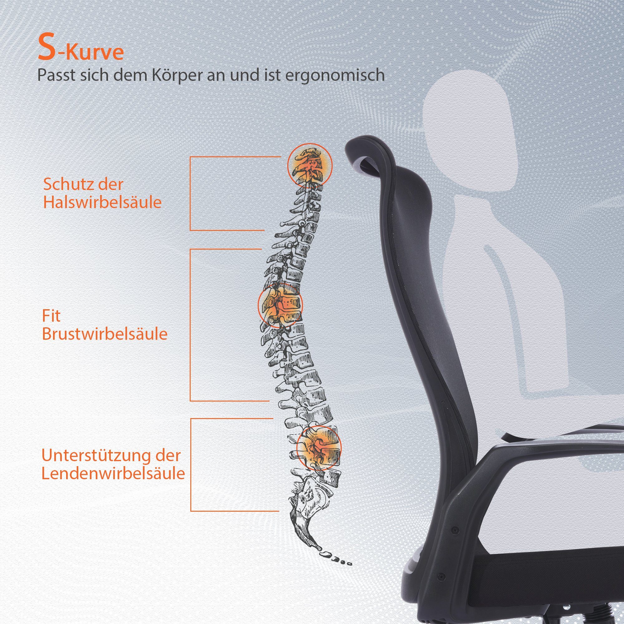 Bürostuhl, Ergonomischer HomeGuru Drehstuhl mit (1 Netz-Computerstuhl Bürostuhl Armlehnen, St)