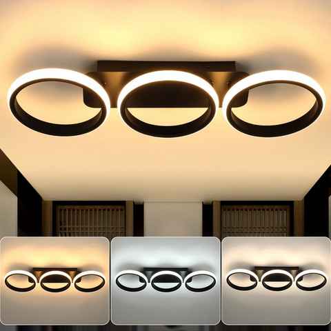 WILGOON LED Deckenleuchte 3 Metall Ringe LED Deckenlampe, Schwarz LED Deckenleuchte Rund, LED fest integriert, warmweiß, Neutralweiß, Kaltweiß, für Wohnzimmer, Schlafzimmer, Esszimmer, Flur, Arbeitszimmer