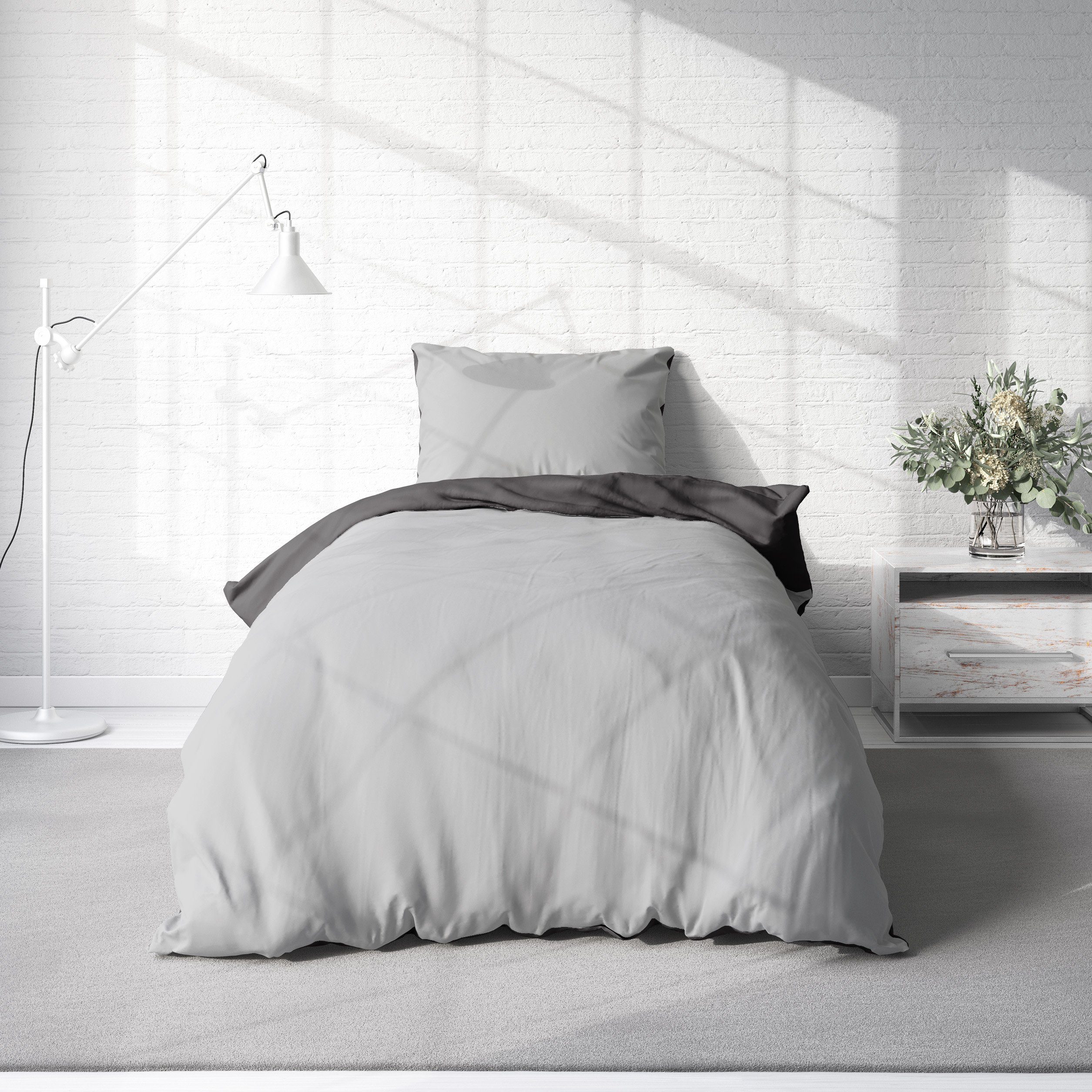 One Home Wendebettwäsche Doubleface, Mikrofaser, 2 teilig, grau / anthrazit günstig online kaufen