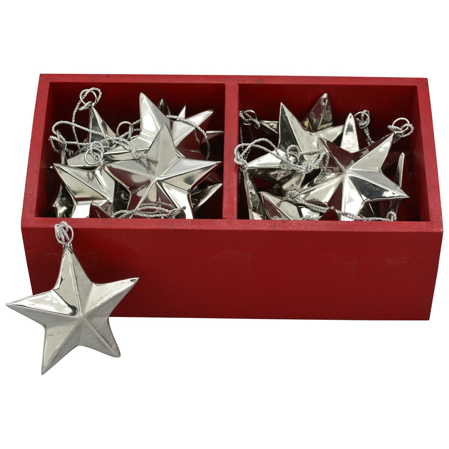 Exner GmbH Garten- & Wohnaccessoires Weihnachtsfigur Box mit 24 x SternHänger SuArt - Edelstahl - 7,5 cm