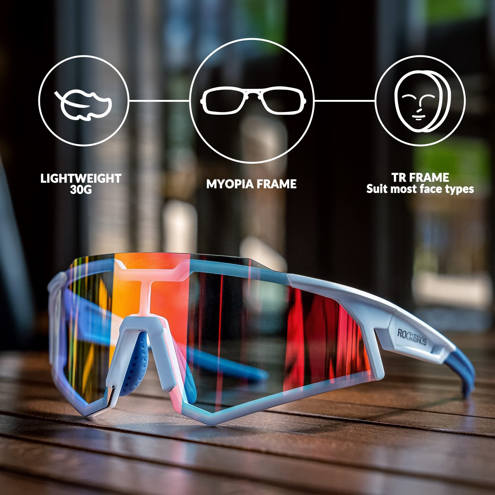 ROCKBROS Fahrradbrille Polarisierte Sportbrille, Sonnenbrille UV400-Schutz, winddicht, Leicht und langlebig