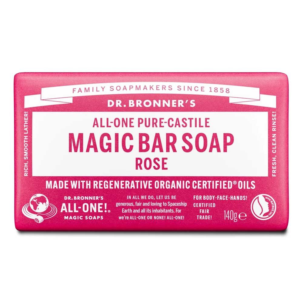 Dr. Bronners Feste Duschseife Rose - Stückseife All-One Magic Bar Soap 140g
