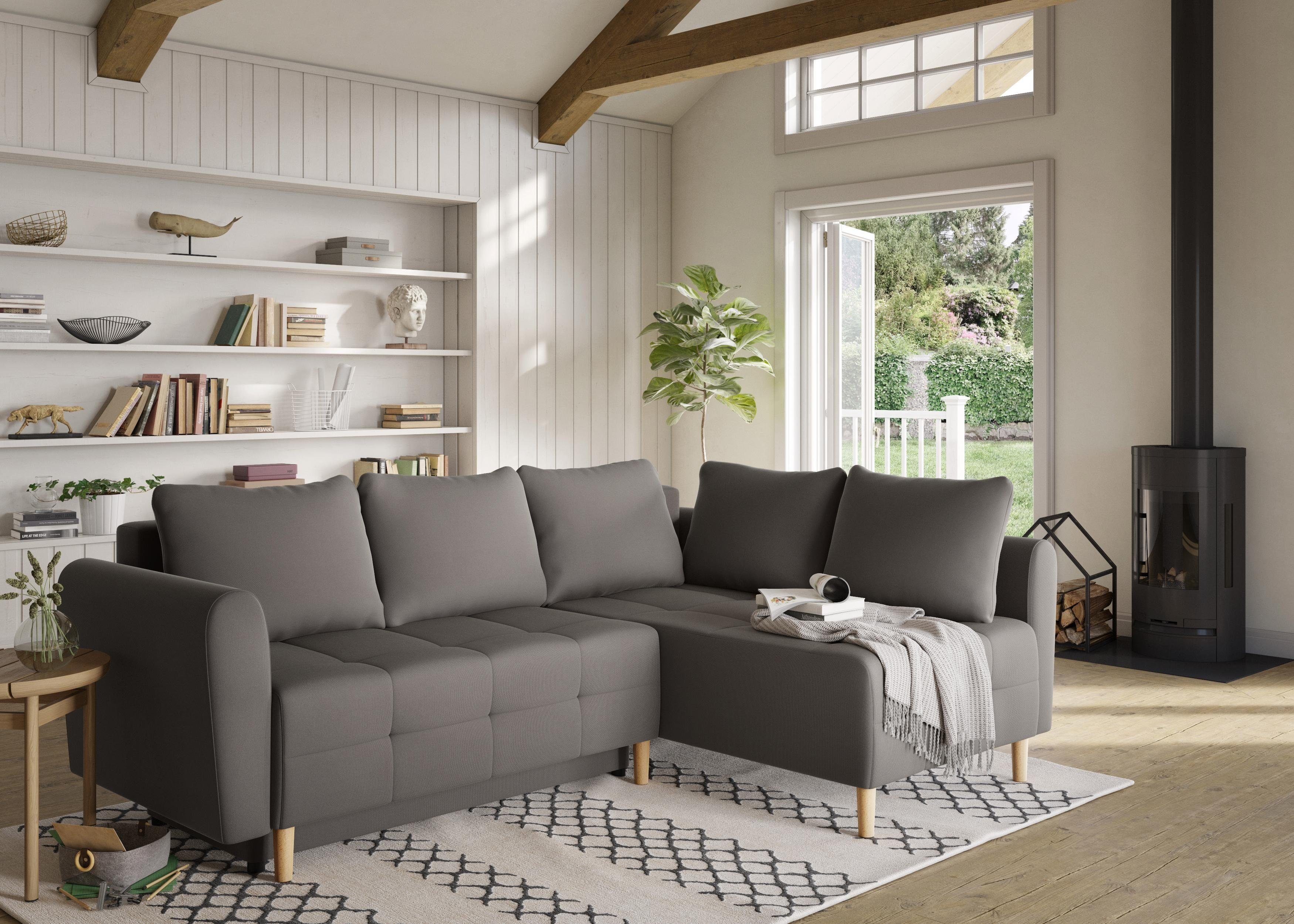 Ecksofa mit Nordic, Home Federkern, Bettfunktion Zierkissen Steppung, und affaire 2 Bettkasten,