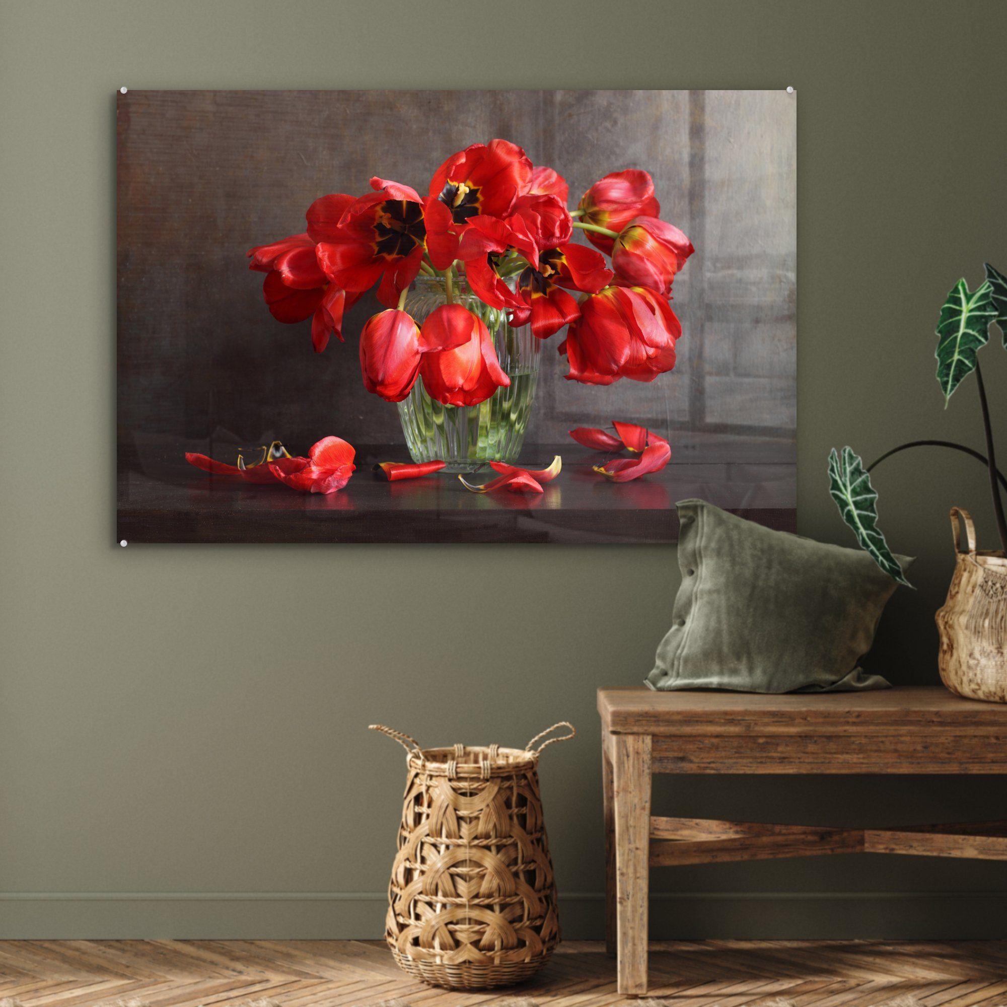 MuchoWow und St), Acrylglasbilder Acrylglasbild Schlafzimmer Wohnzimmer & rote verblasste Tulpen, Verwelkte (1