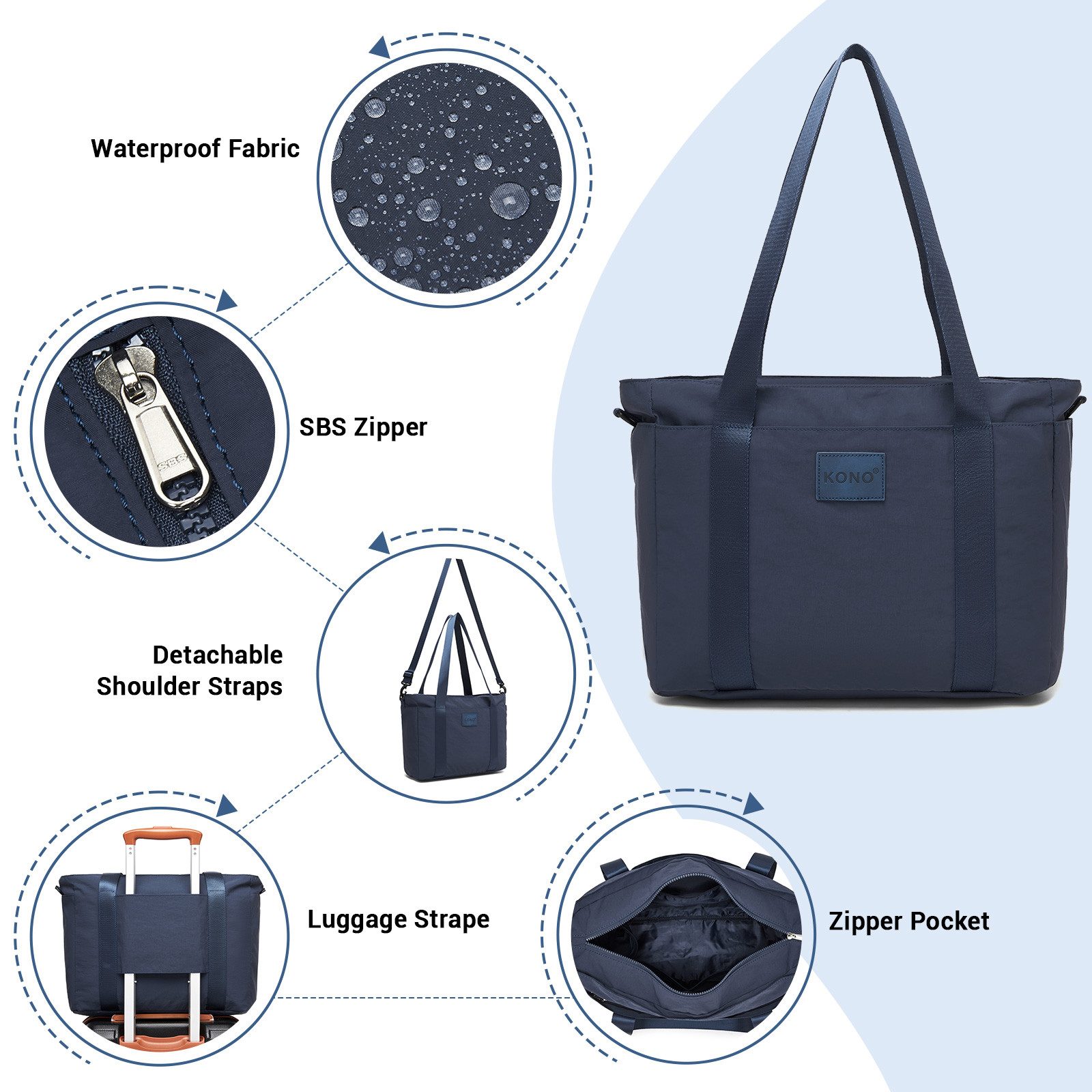 KONO Reisetasche, Bequeme, leichte Reisetasche mit großem Fassungsvermögen