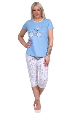 Normann Pyjama Damen Capri Pyjama, Schlafanzug mit Front-Print und Punkten