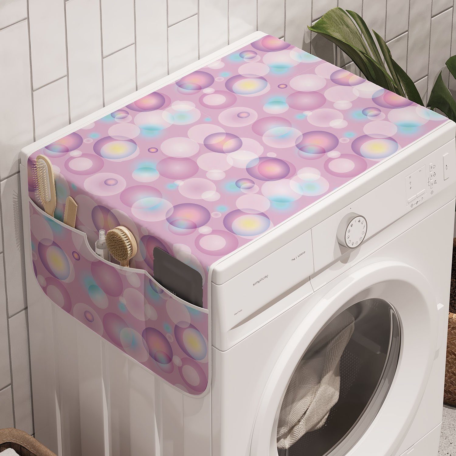 und Trockner, Waschmaschine Anti-Rutsch-Stoffabdeckung Bubbles Blassrosa Leuchtende Abakuhaus Farbe für Badorganizer