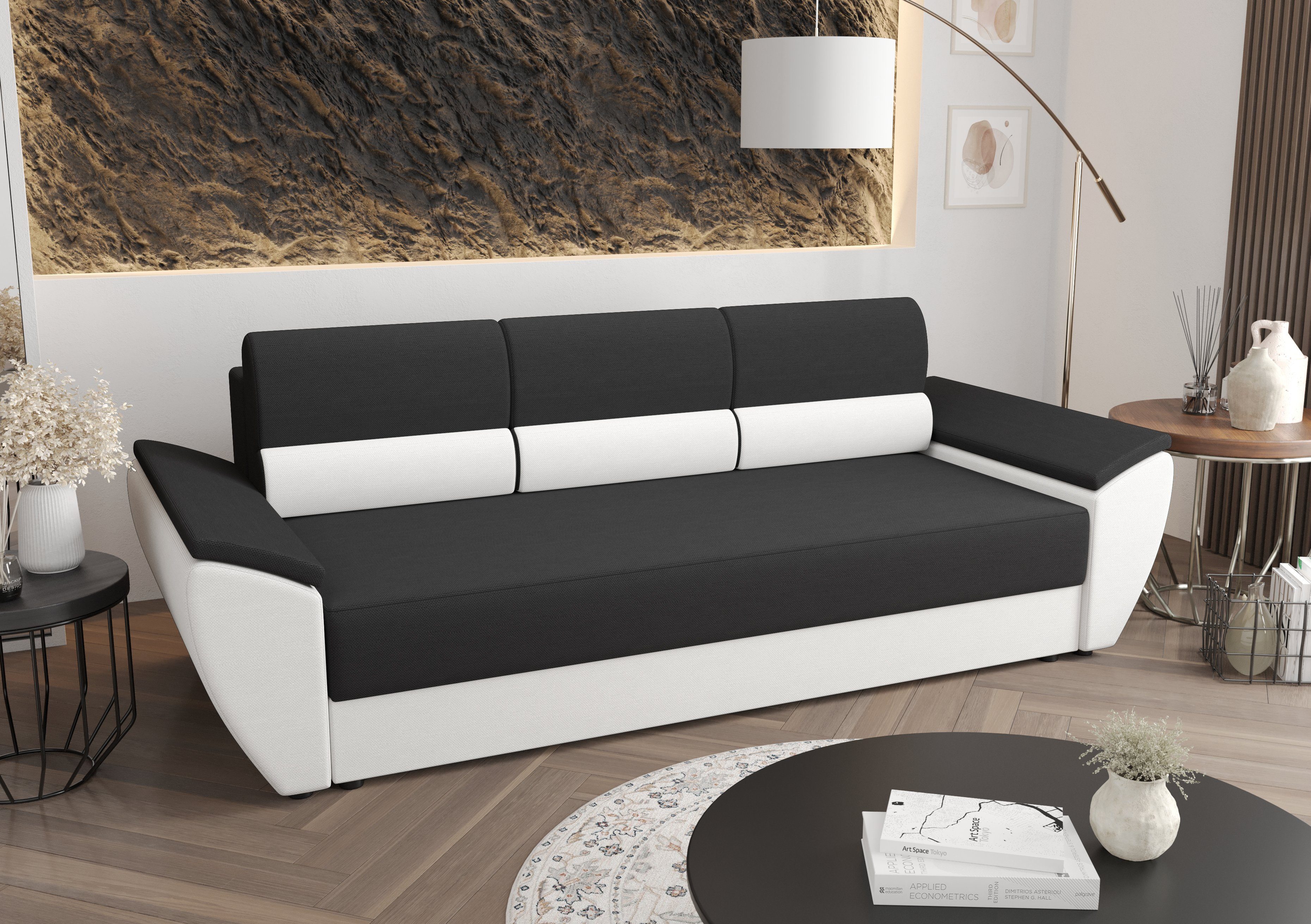 pressiode Sofa Schlafsofa, COUCH mit Schlaffunktion und Bettkasten 240cm REBI BIS Schwarz+Weiß | Alle Sofas