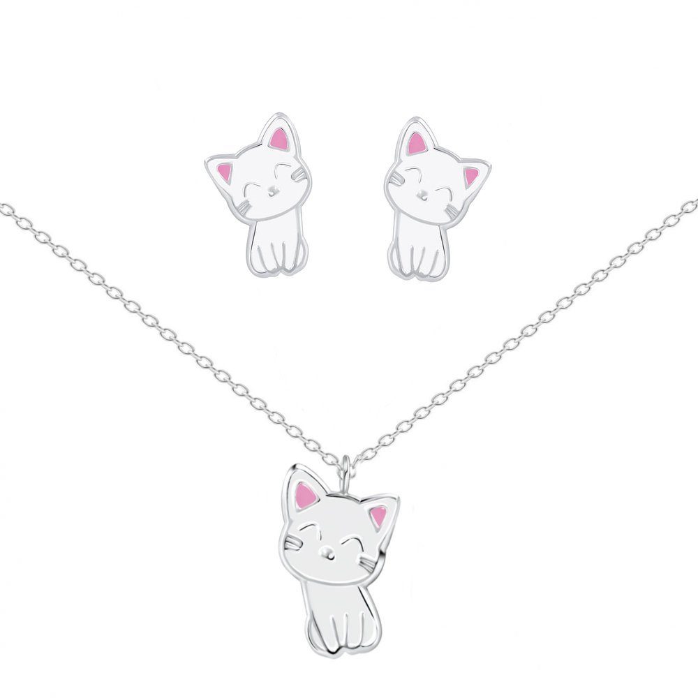 ALEXANDER YORK Schmuckset Schmuckset, Kinder, 925 Sterling Silber, KATZE weiß, 4-tlg.