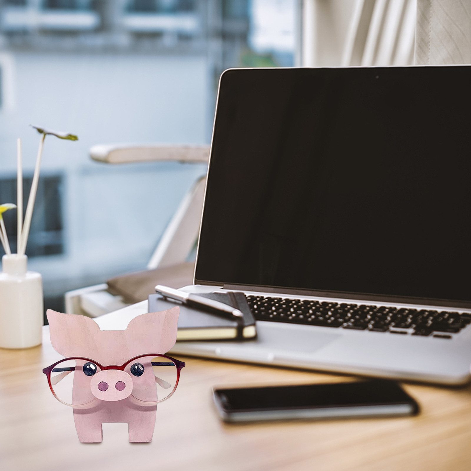 GarveeMore Podest Hölzerner Brillenhalter Ständer Kreative Tierform Sonnenbrille Display, Display Rack für Home Desk Nachttisch Pinguin,Schwein,Katze Muste