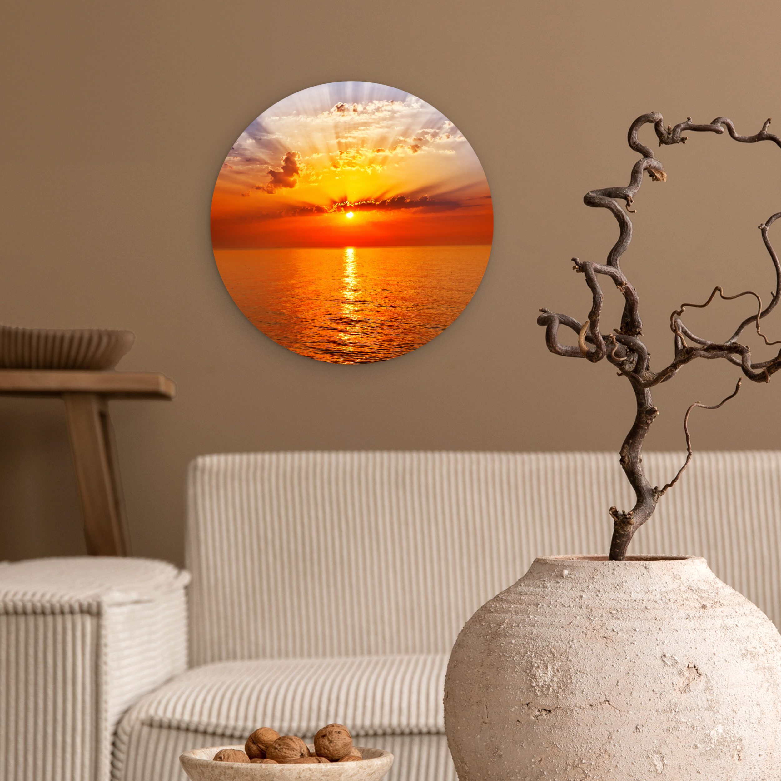 MuchoWow Gemälde Sonnenuntergang - Meer - Himmel - Orange - Horizont - Wasser, Fotodruck (1 St), Kreis Wanddekoration, Rundes Wandbild, 30x30 cm – Bild 2 von 5