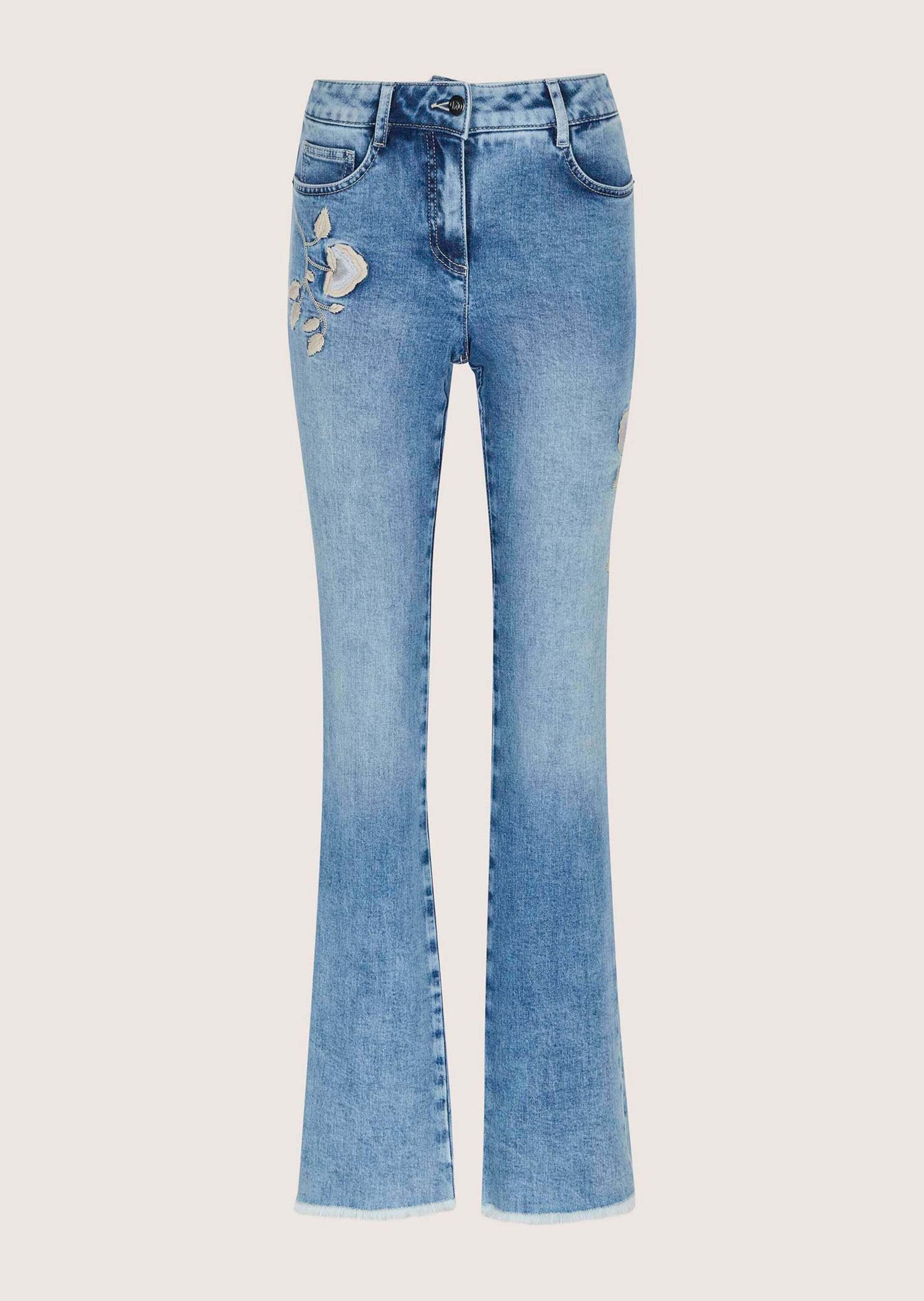 Gerade Jeans Kurzgröße: Bootcutjeans mit floraler Stickerei