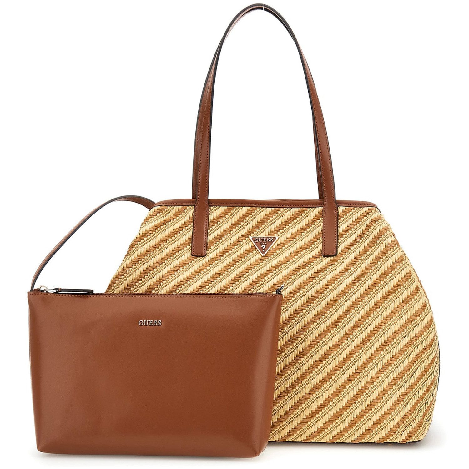 Umhängetasche GUESS Shopper Handtasche Vikky II Large natural/cognac