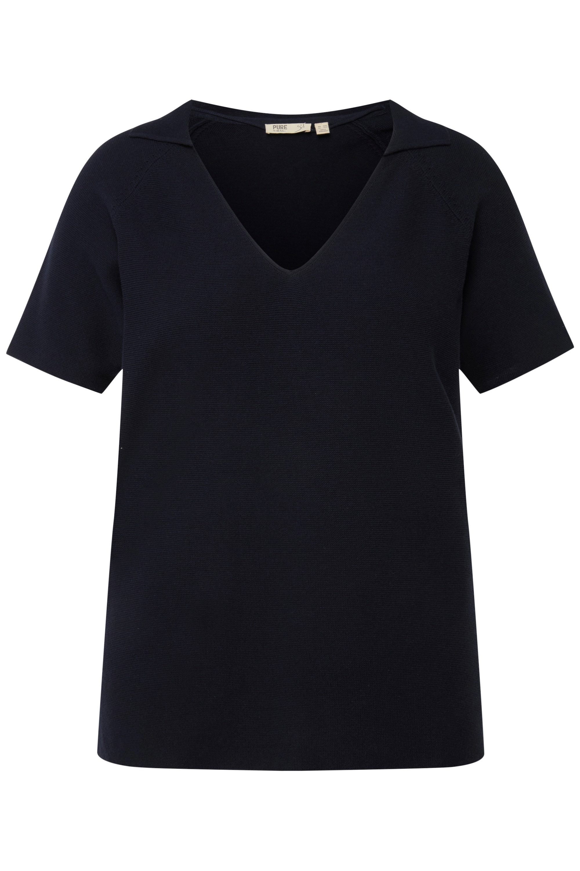 Ulla Popken Strickpullover Pullover Polokragen V-Ausschnitt günstig online kaufen