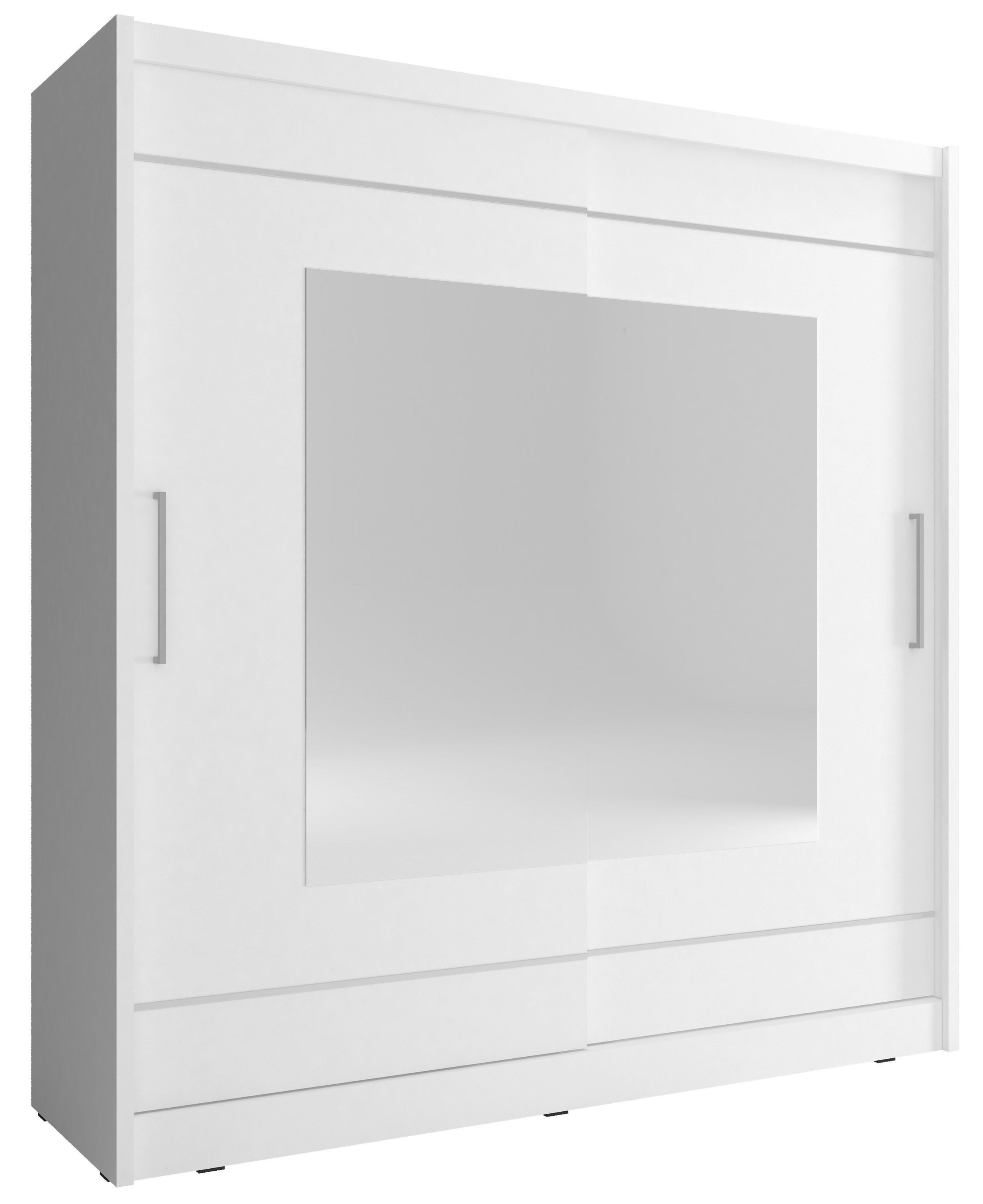 Feldmann-Wohnen Schiebetürenschrank Maja IX (ABS-Kanten, alufarbene Griffe, mit Spiegel, 1-St., 2 Schiebetüren, 1 Kleiderstange, 4 Einlegeböden) 180x62x200cm weiß 2-türig mit Spiegel