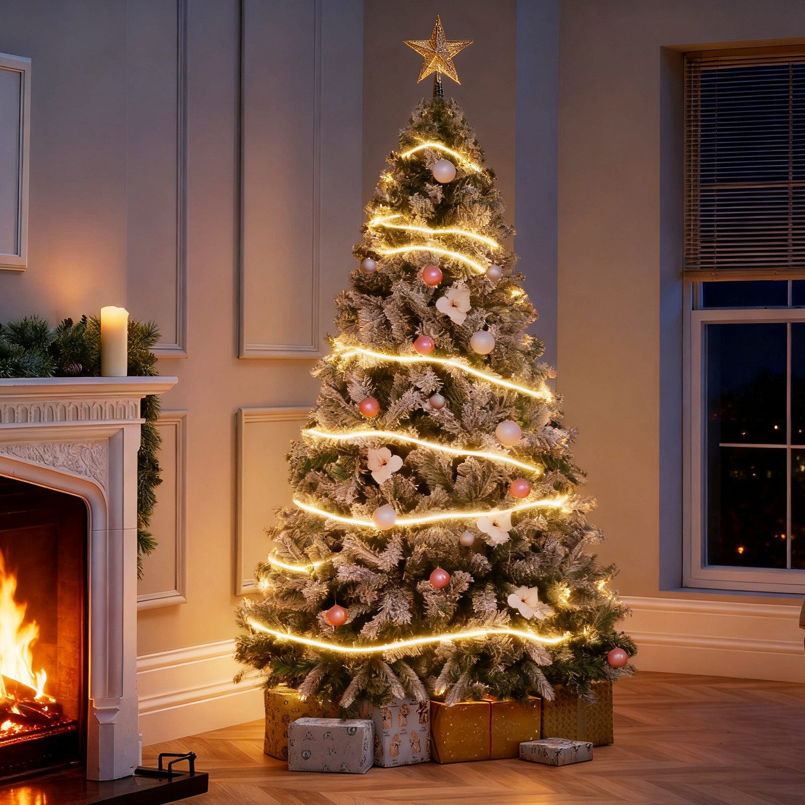 ZMH Künstlicher Weihnachtsbaum 210CM Grün-Weiß PVC- und Pe-Weihnachtsbäume Wohnzirmmer, hybrider automatischer Kupplungsbaum