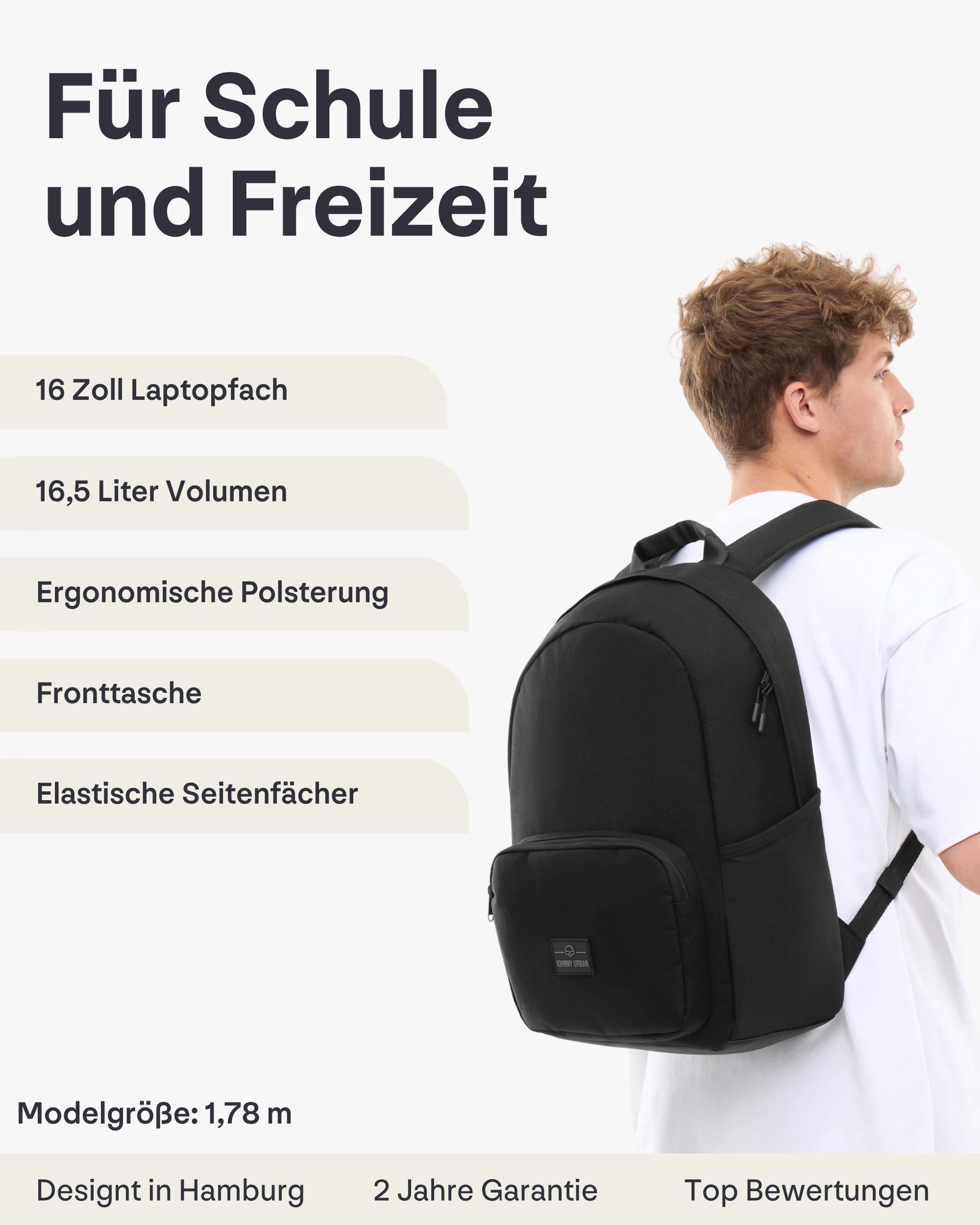 Johnny Urban Schulrucksack Moritz Schulruckack für Mädchen & Jungen (1-tlg), Funktionaler Rucksack für die Schule, Wasserabweisend