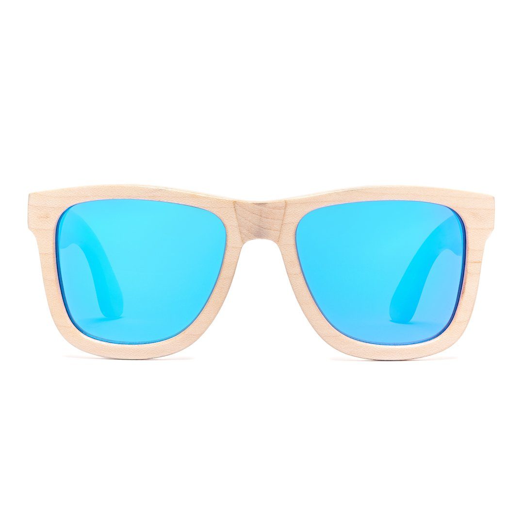 Bonizetti Sonnenbrille (Herren Sonnenbrille Bambus, 1-St) Weiß Glasfarbe blau
