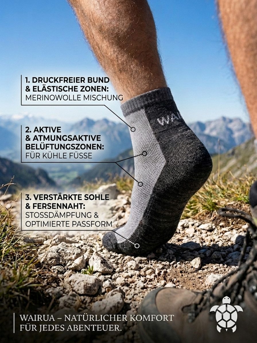 WAIRUA Wandersocken Damen & Herren – Premium Outdoor Socken aus Merino Wolle (2-Paar)