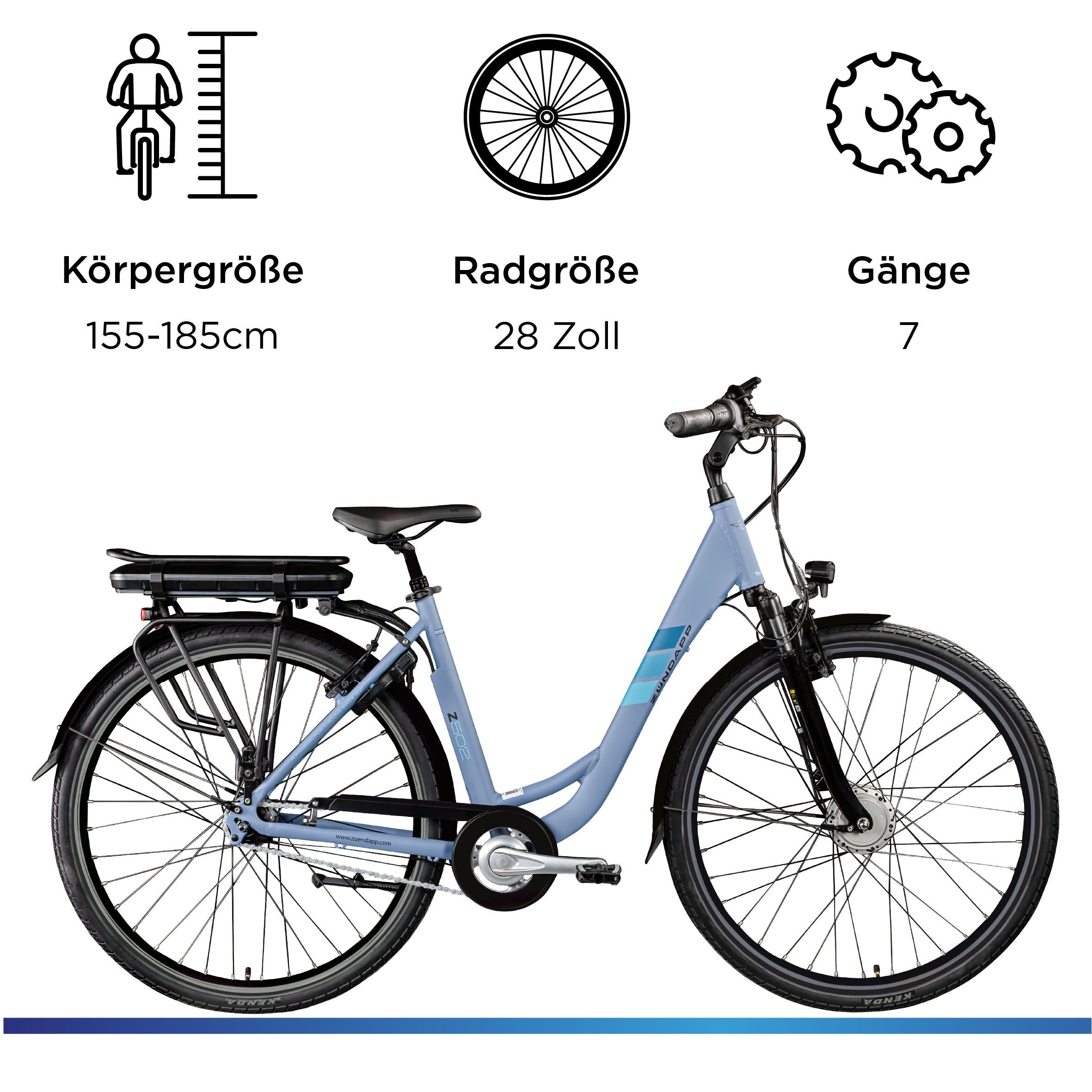 Zündapp E-Bike Cityrad Z502, 7 Gang, Nabenschaltung, Frontmotor, 522 Wh, Pedelec, Elektrofahrrad für Damen und Herren