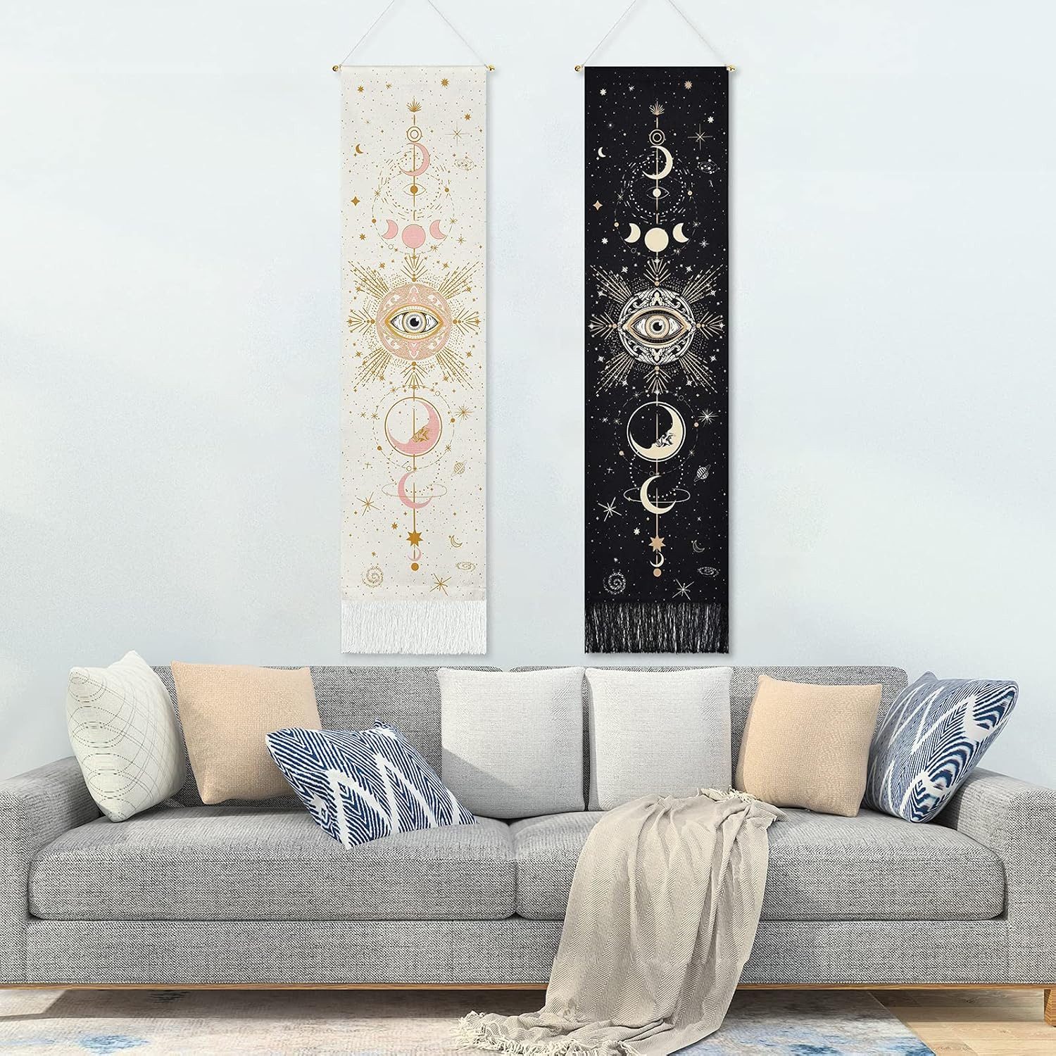 Wiladu Wandteppich Wiladu 2er Set Mondphasen Wandteppich 130 x 32.5cm Wandkunst Baumwolle