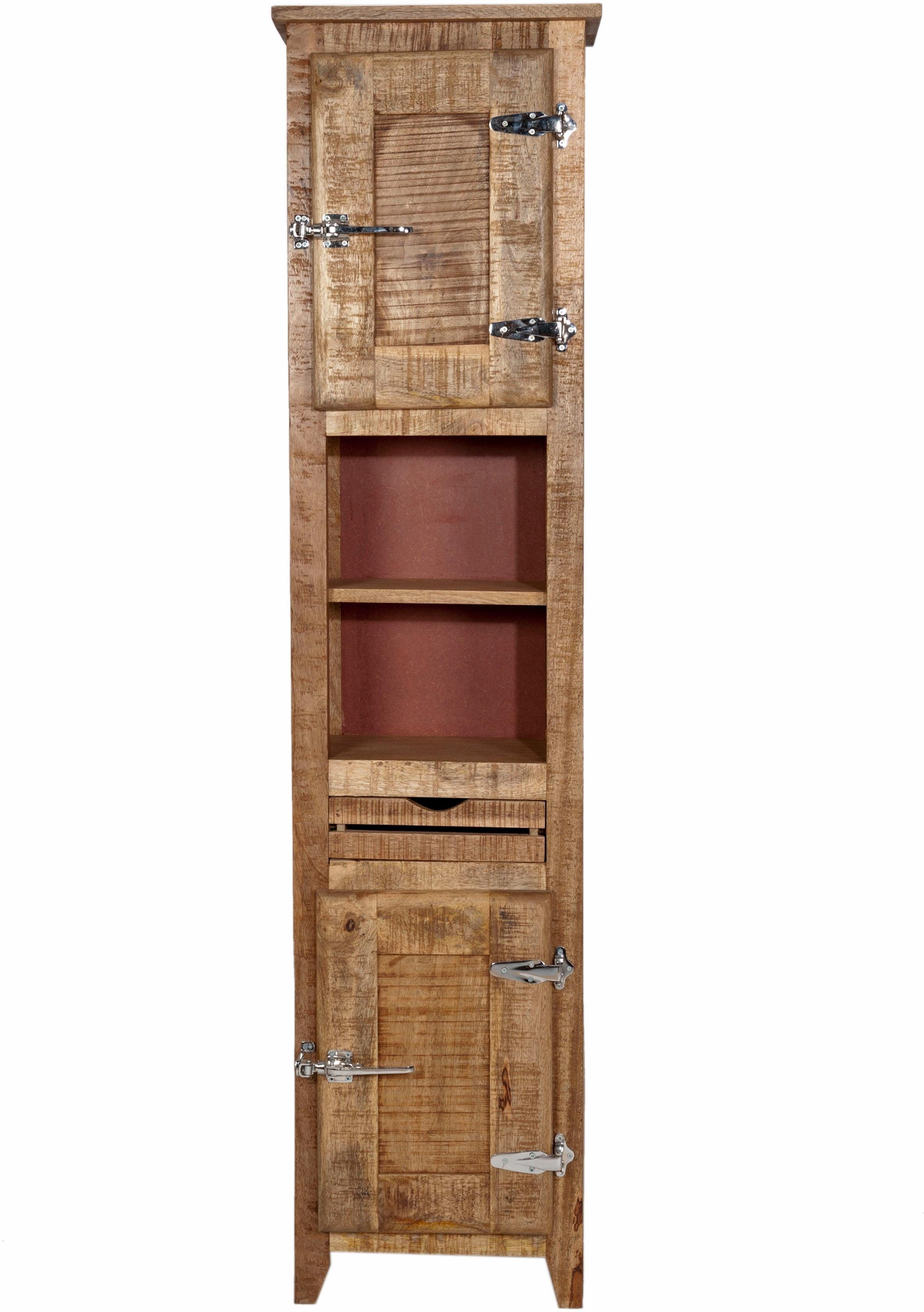 SIT Hochschrank FRIGO aus Mangoholz mit Türen, Schublade & Fächern Markante Kühlschrankgriffe als außergewöhnliches Design-Highlight