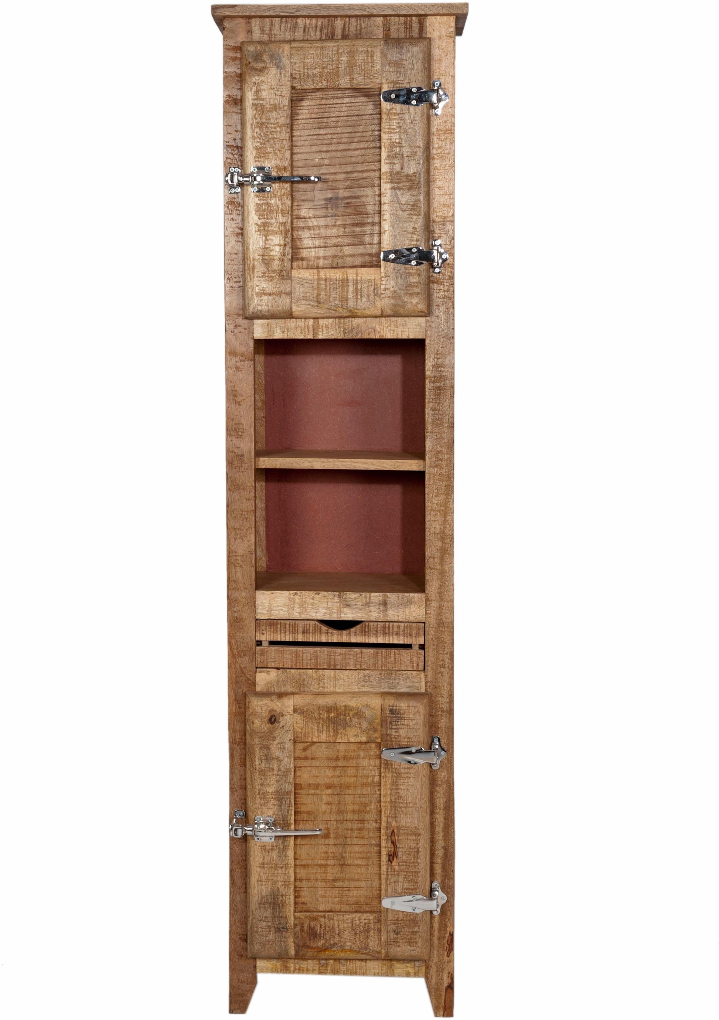 SIT Hochschrank Frigo Mangoholz im Antik-Look mit Kühlschrankgriffen, Höhe  187 cm, Toller Materialmix aus Mangoholz und Metall