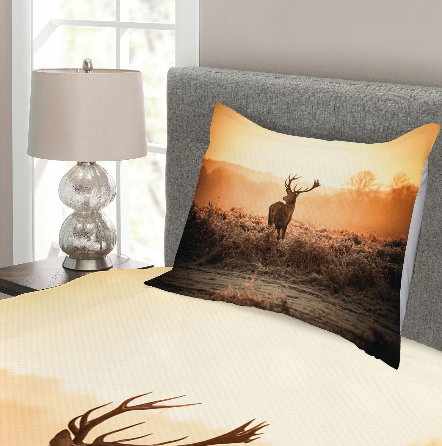 Deer Set mit Sun Tagesdecke Jagd Abakuhaus, Morning Kissenbezügen Waschbar,