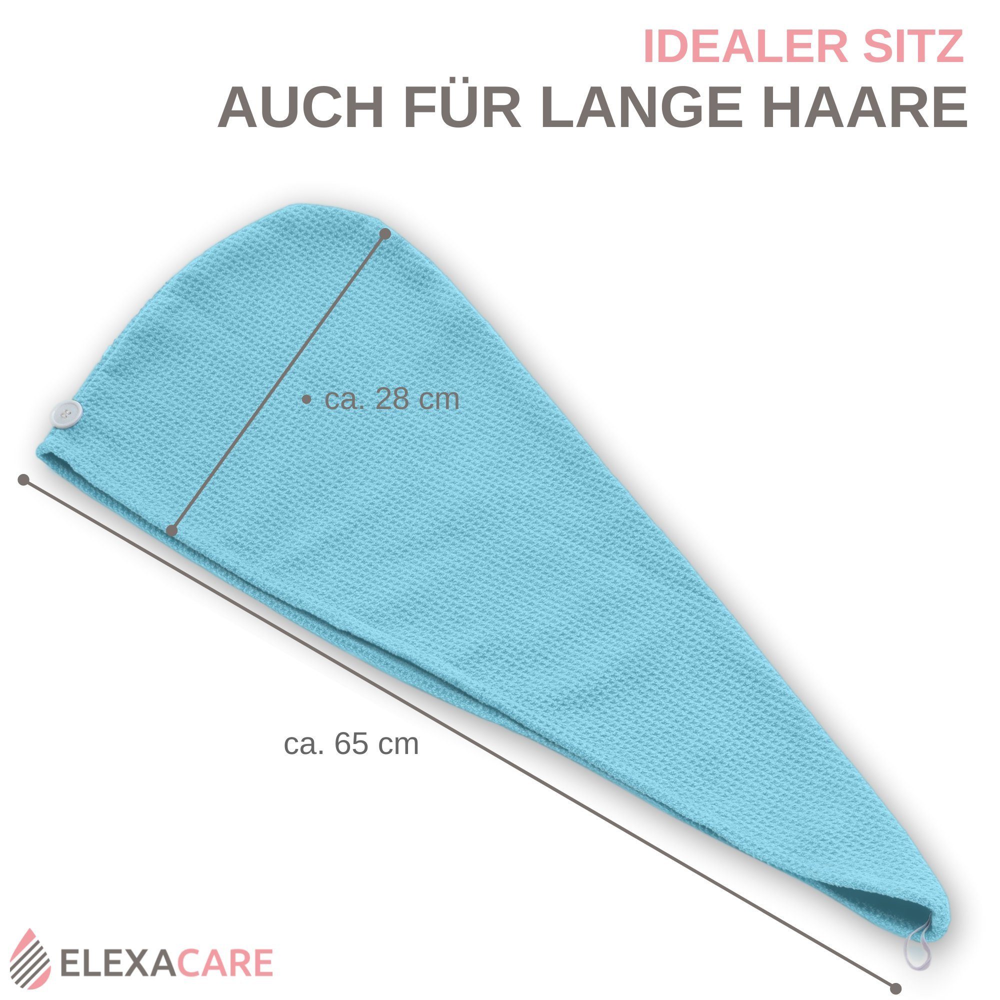 ELEXACARE Turban-Handtuch Haarturban mit Knopf, Mikrofaser (2-St), Turbanhandtuch mit Knopf und Schlaufe – Bild 2 von 5