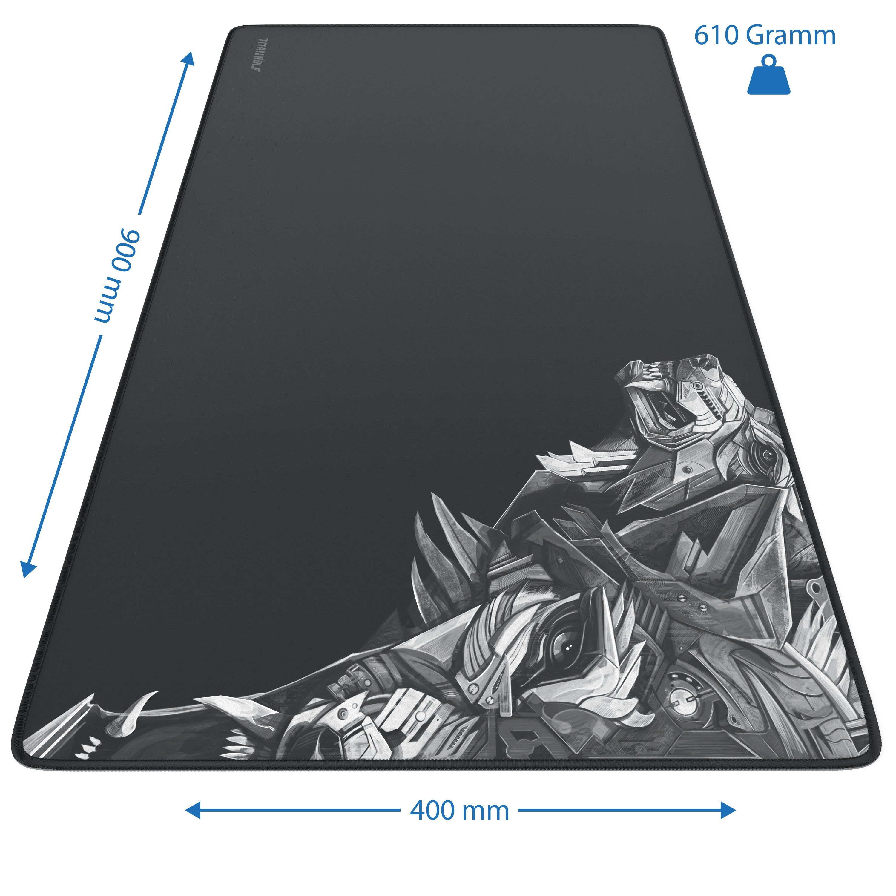 Titanwolf Gaming Mauspad XXL Speed Mousepad 900 x 400 x 3 mm, große Tischunterlage (1-St), rutschfest, abwaschbar, Geschwindigkeit & Präzision, Wolfmotiv rechts – Bild 3 von 5