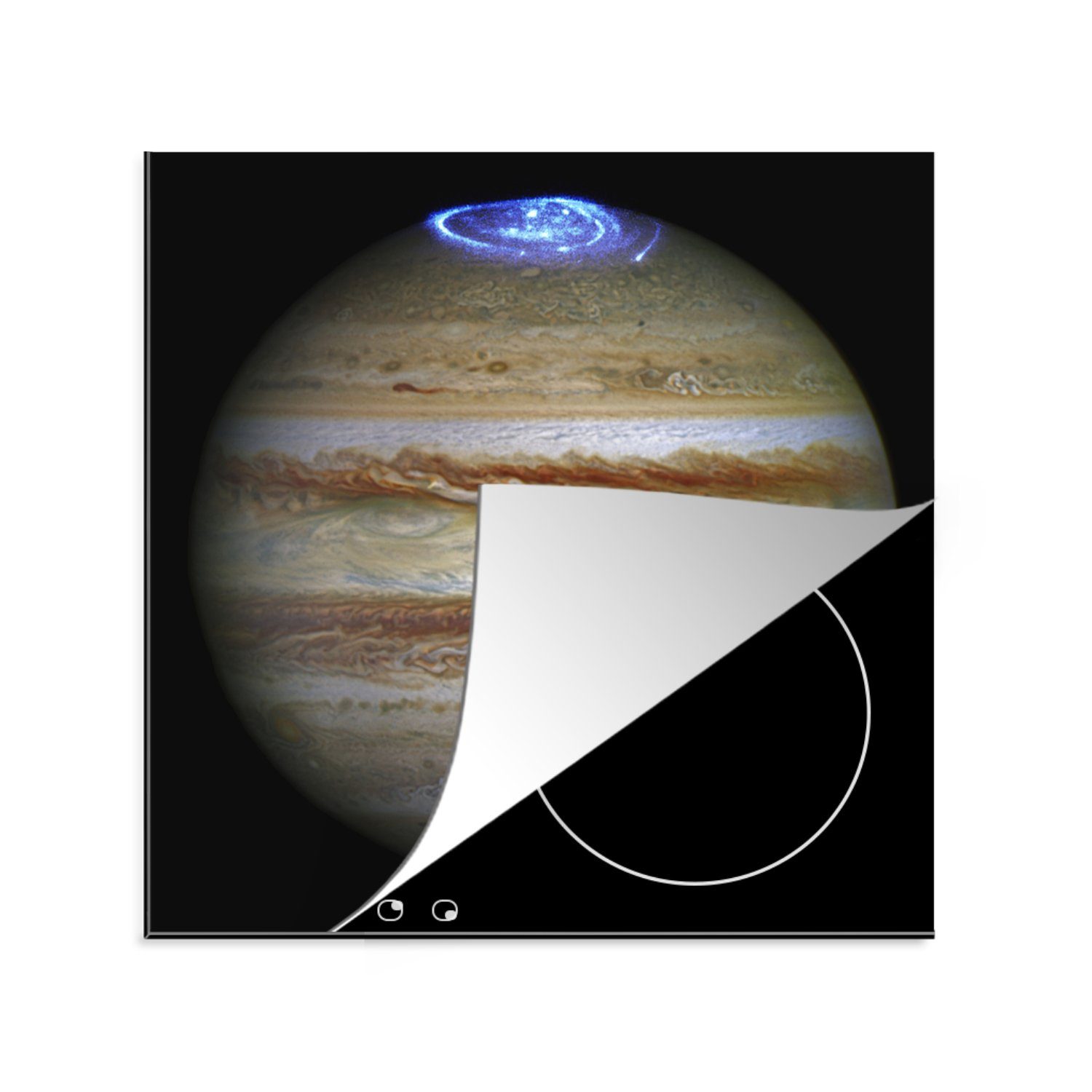 MuchoWow Herdblende-/Abdeckplatte Jupiter - Nordlichter - Universum, Vinyl, (1 tlg), 78x78 cm, Ceranfeldabdeckung, Arbeitsplatte für küche