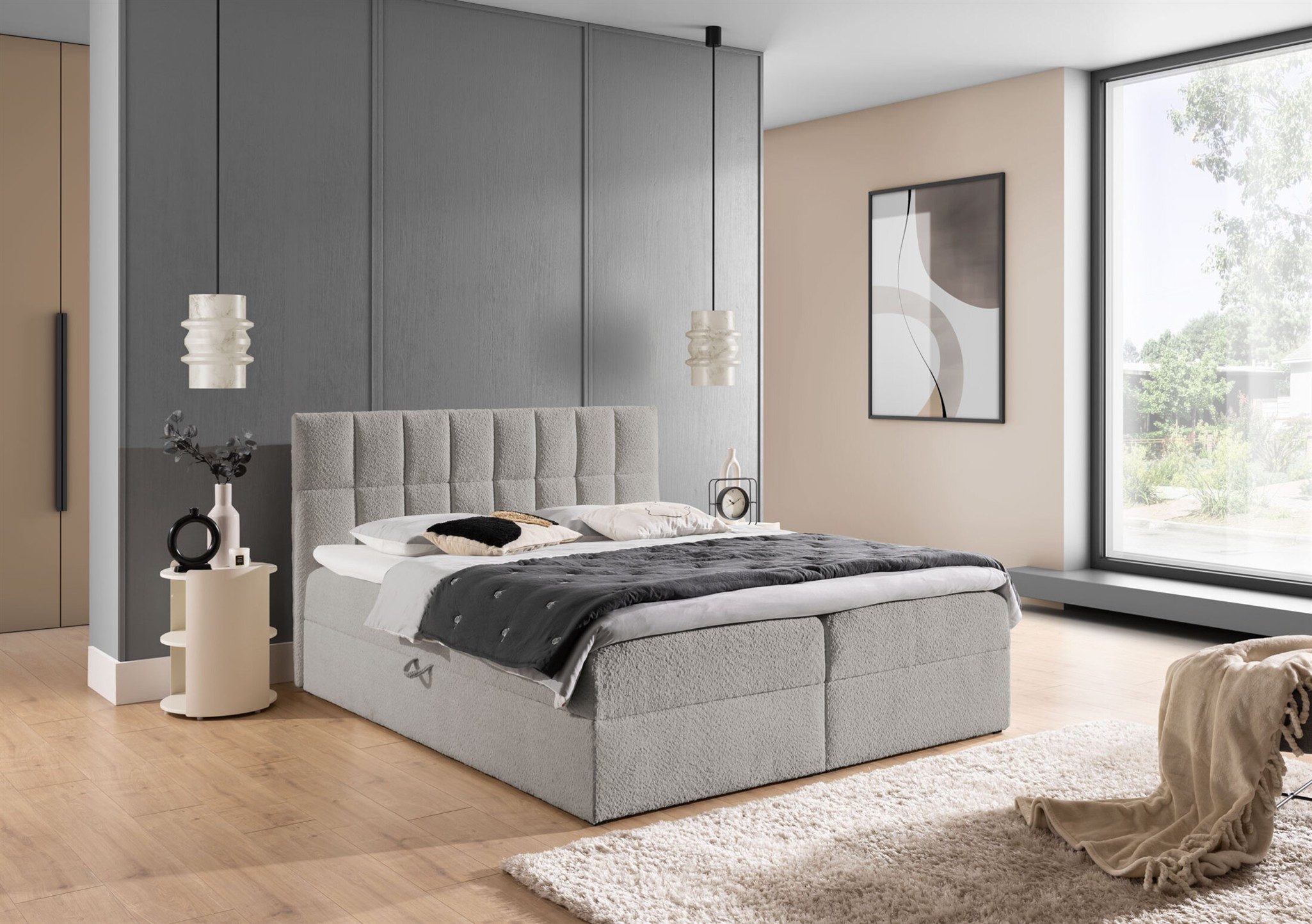 Fun Möbel Boxbett Schlafzimmerbett DOMINGA Standard Überlänge (220cm) (mit Bonellfederkernmatratze, inkl. Kaltschaumtopper), 2 x Bettkasten
