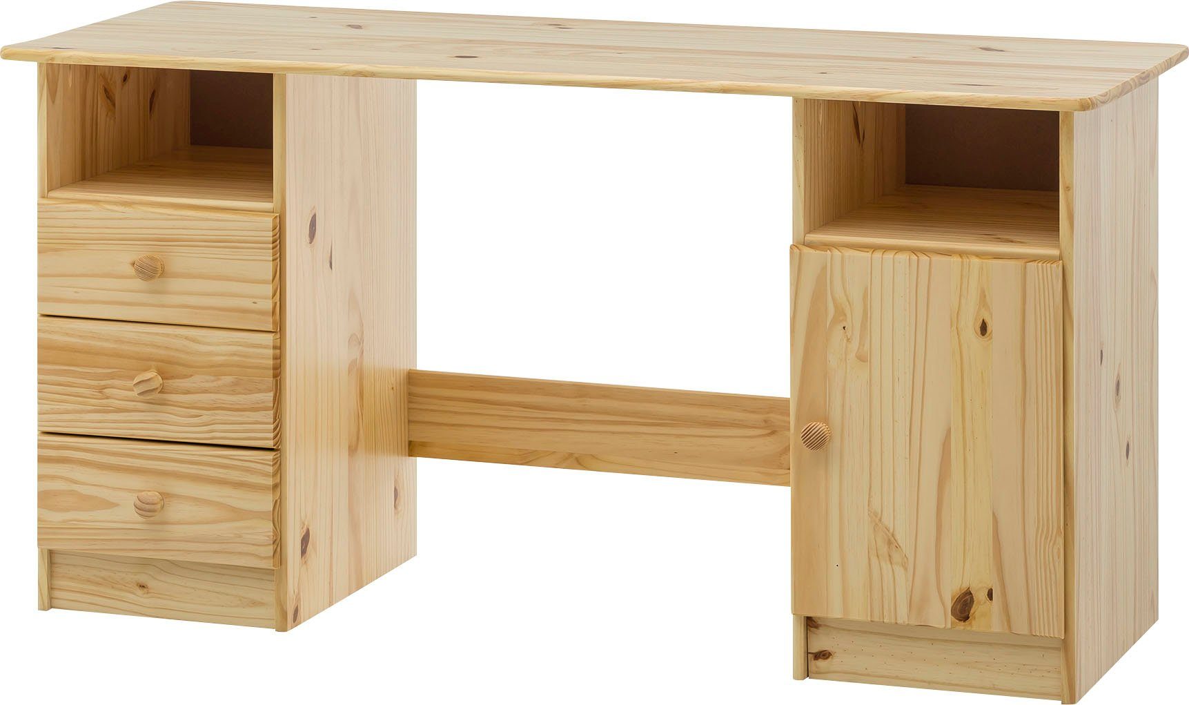 Schreibtisch für Home Mit affaire zusätzlichen Gefertigt offenen Kiefernholz, aus Home Chur, massivem Stauraum Fächern office, 2